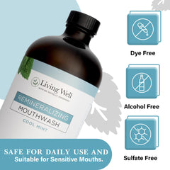 Cool Mint flavor mouthwash bottle with minty finish