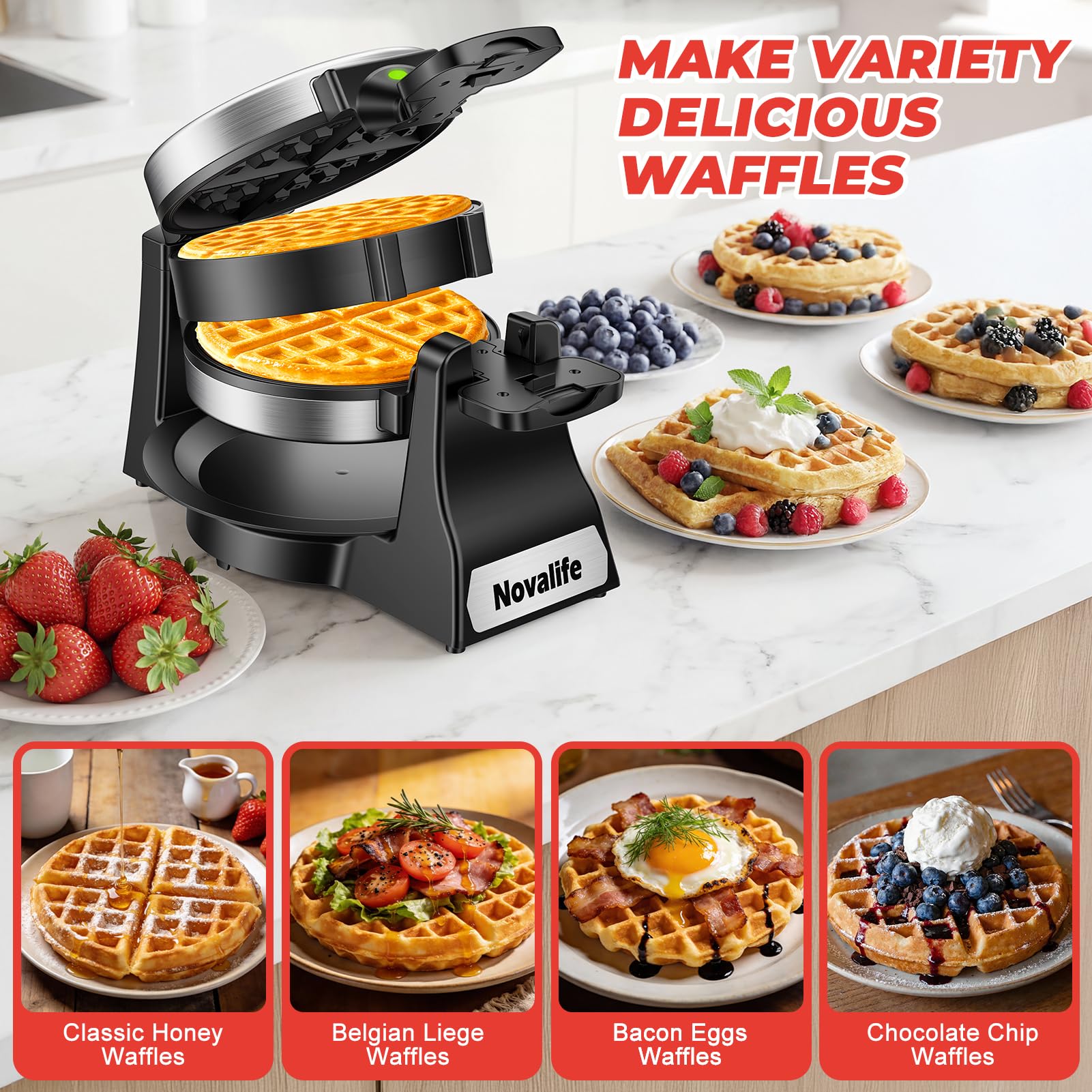 Novalife rotating double waffle plates for even browning