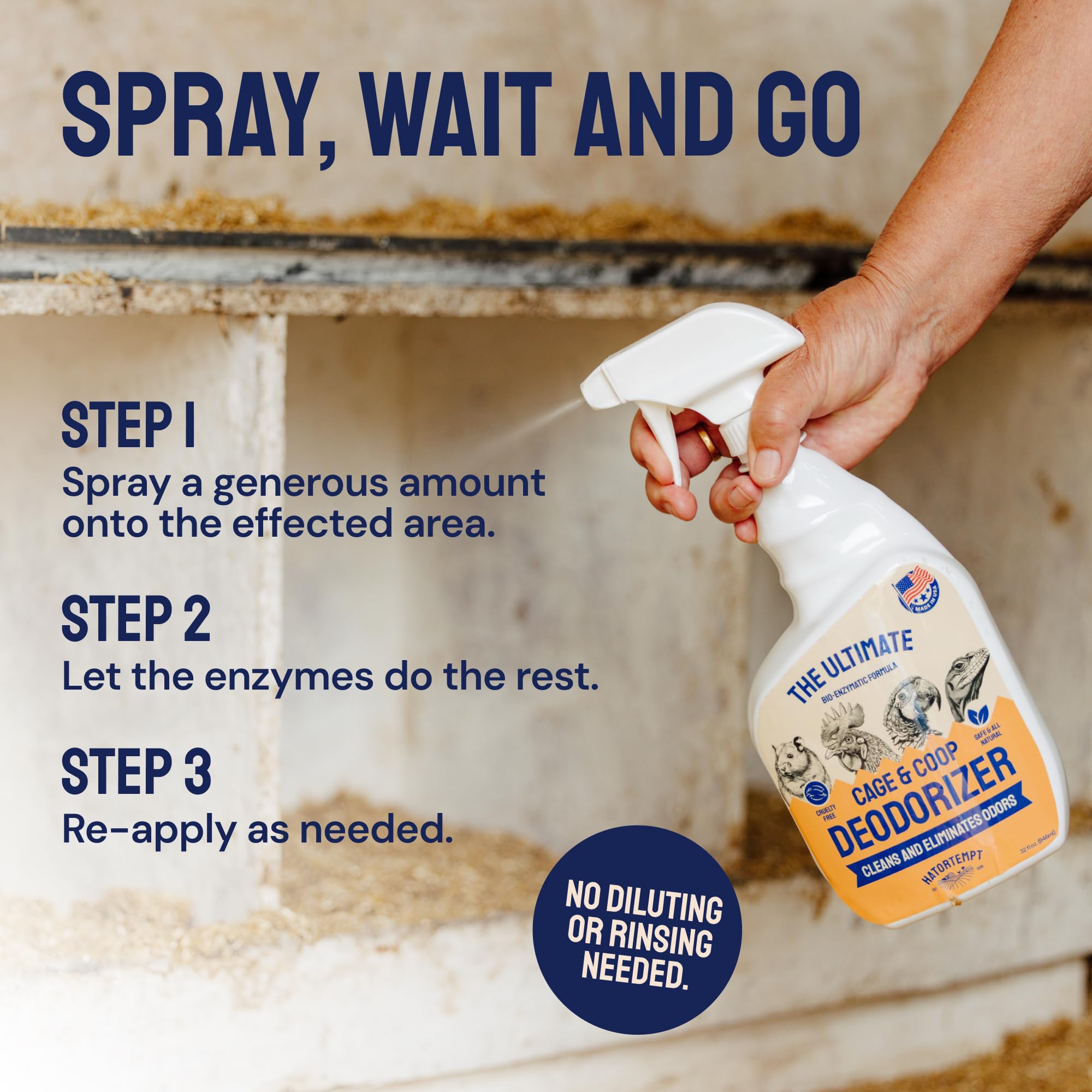 Coop odor eliminator spray for bedding and sand