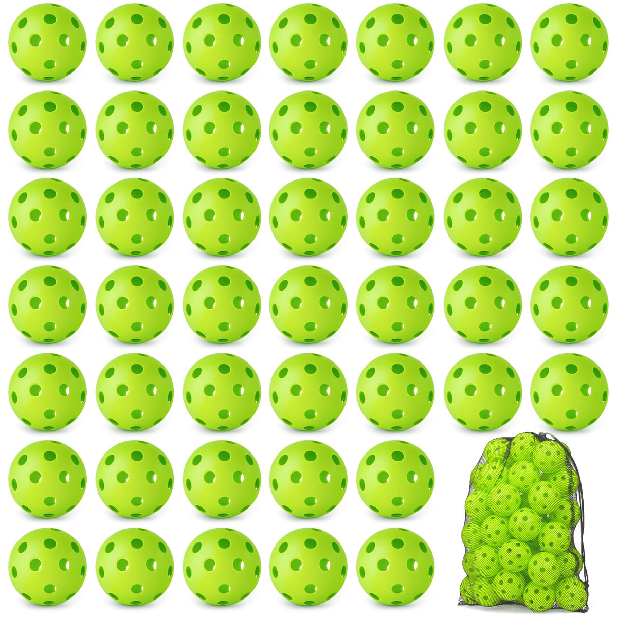 Coopay 50 Pack Baseball Practice Balls green with drawstring bag
