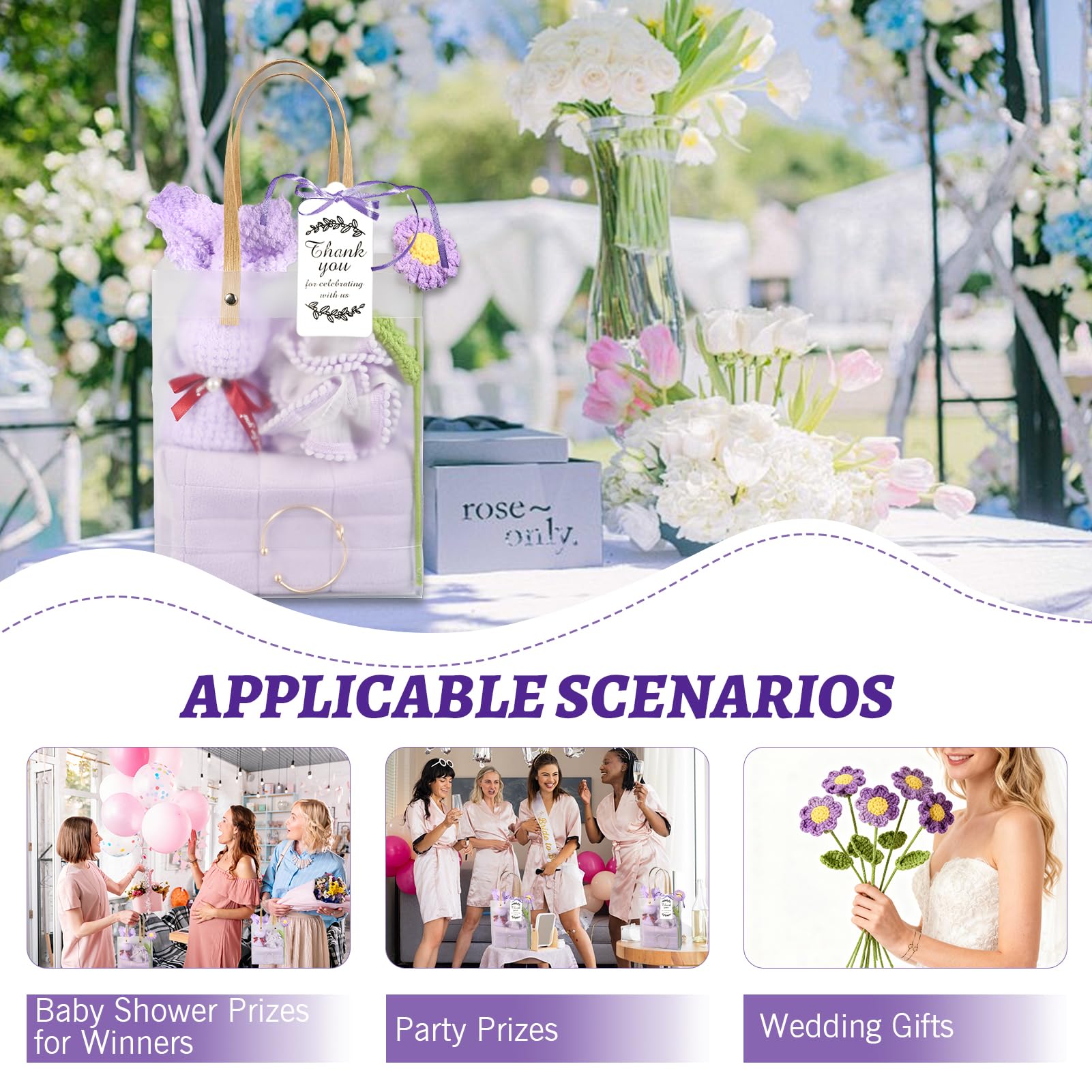 Coordinated color look across towels makeup bag and accessories for party favors