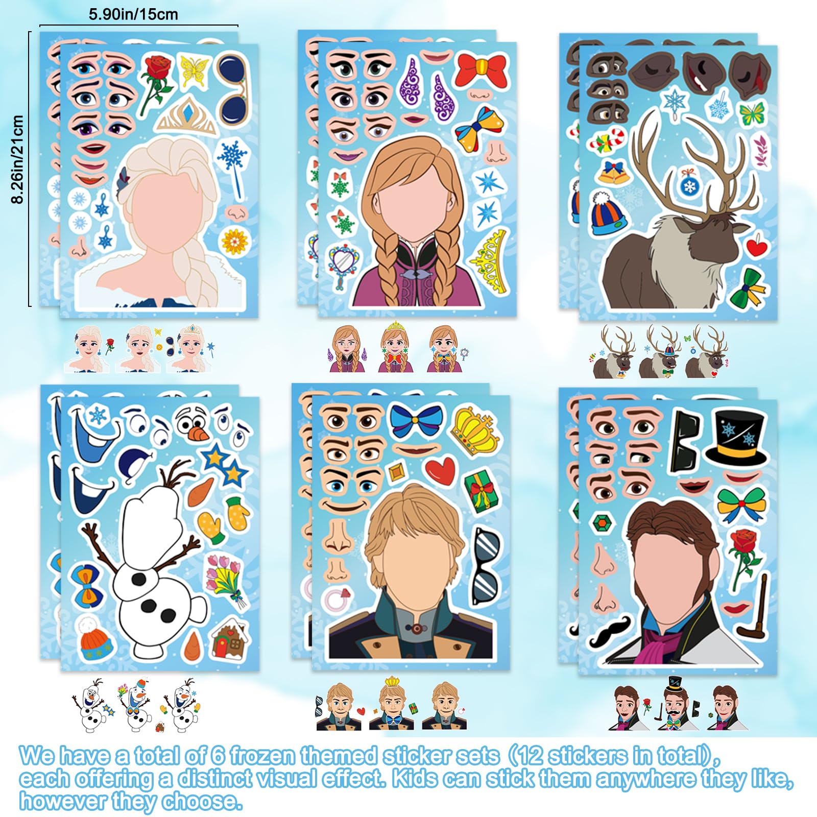 Double sided frozen goodie bags 12 packs blue purple
