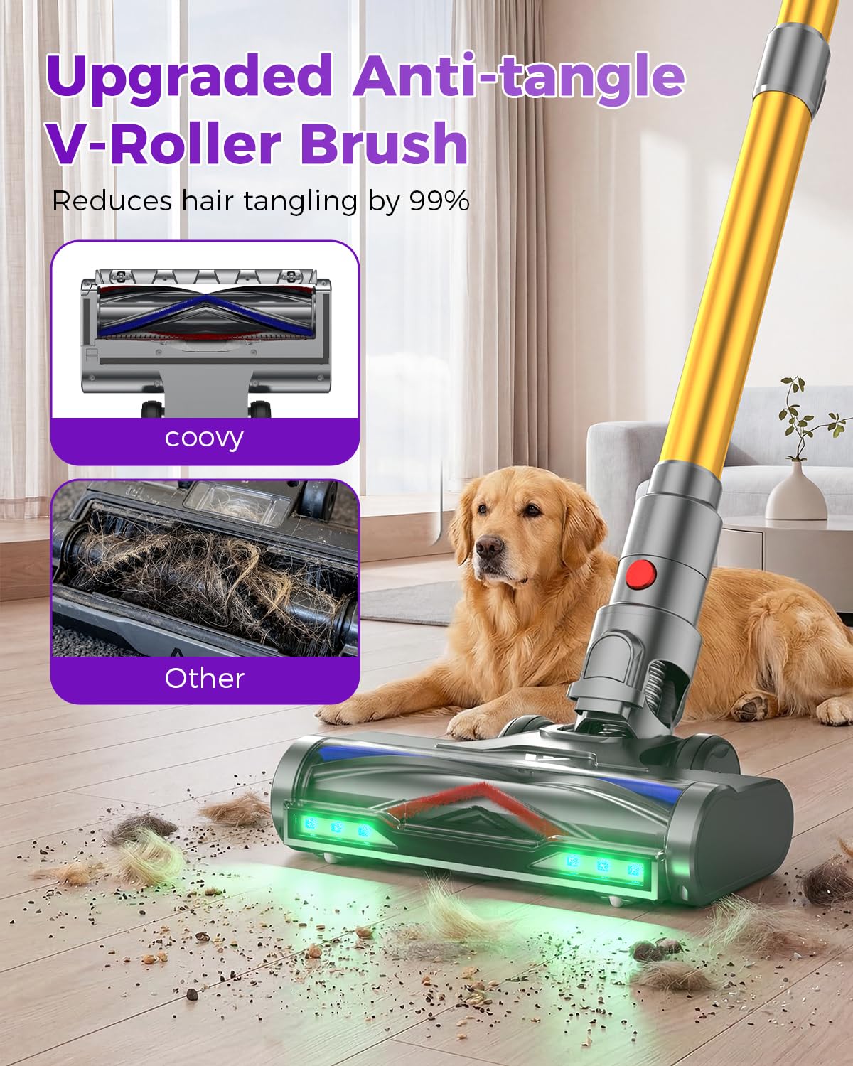 V-shaped anti-tangle brush with internal comb teeth