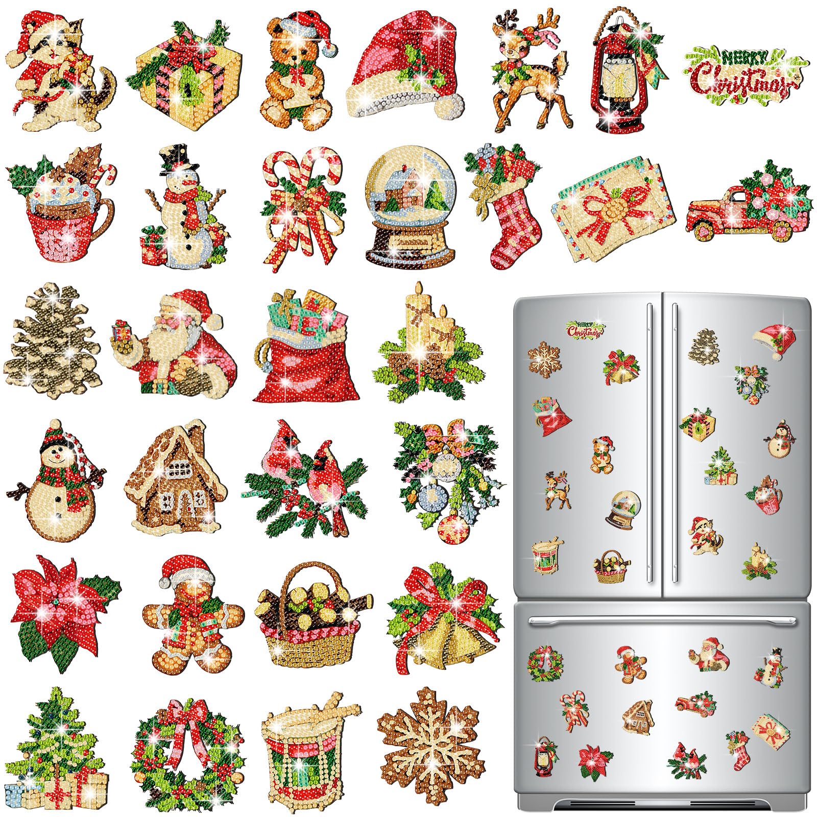 Copkim Christmas Diamond Art Magnet Kit 8 cm 30 pcs on fridge