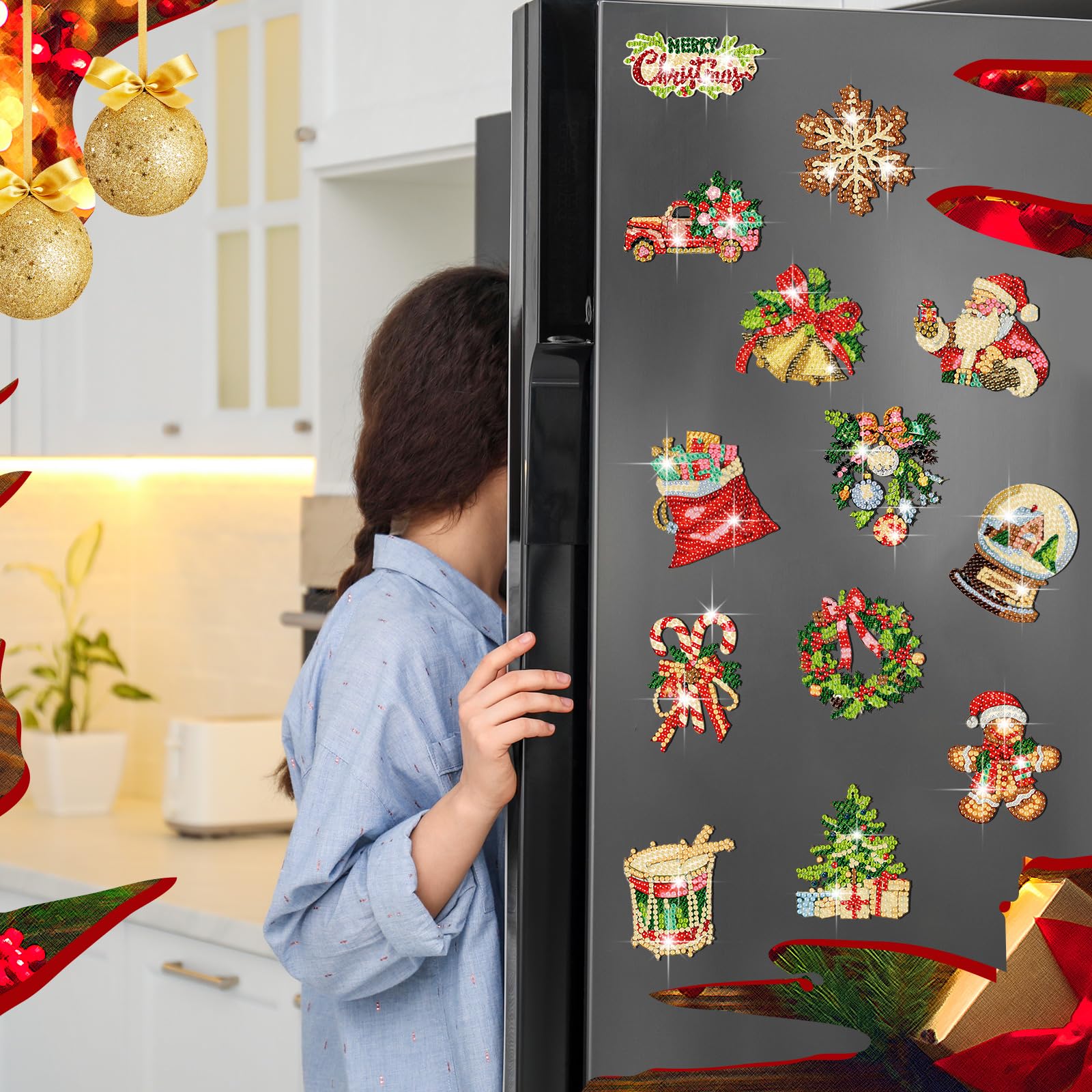Copkim Christmas Diamond Art Magnet Kit 8 cm 30 pcs on locker