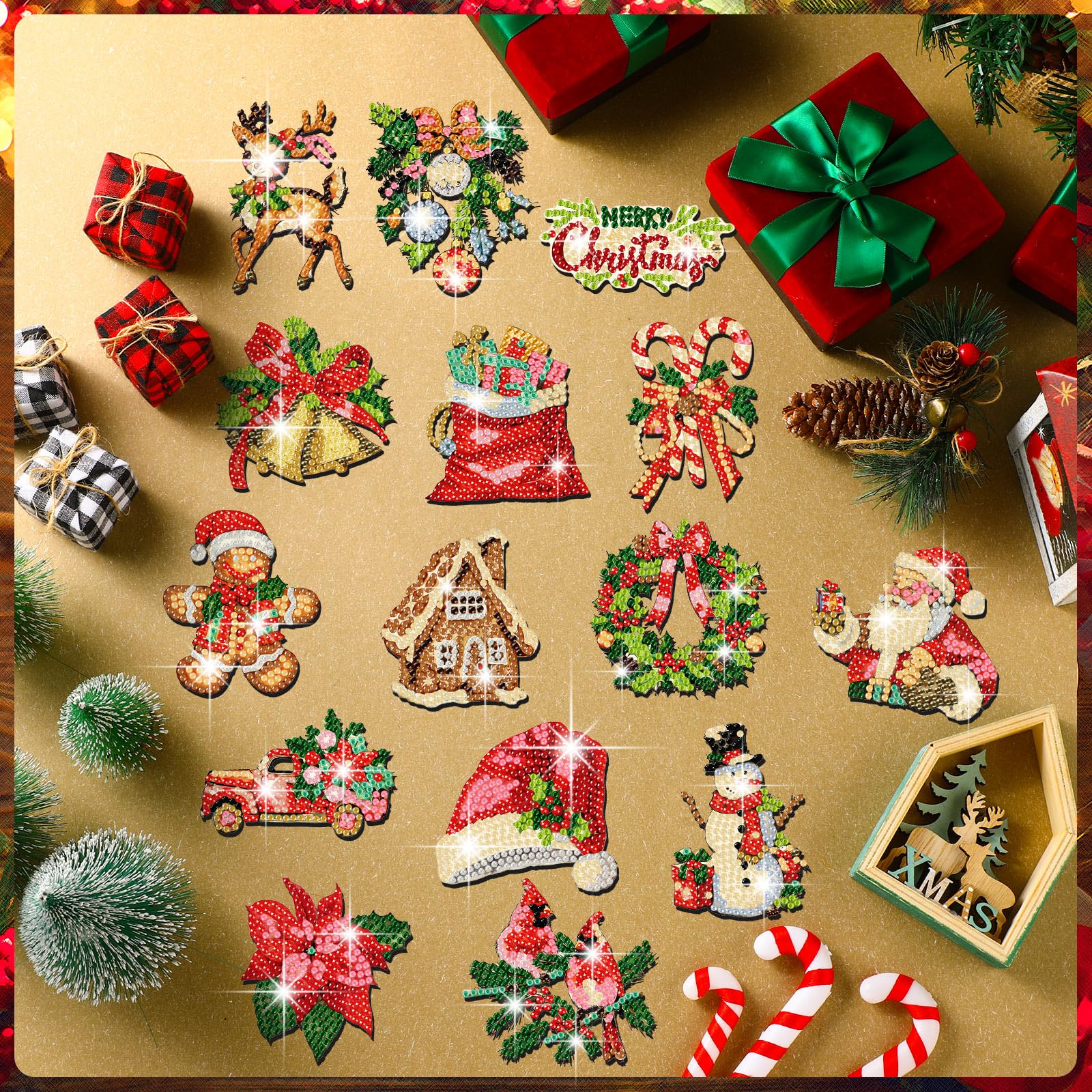 Copkim Christmas Diamond Art Magnet Kit 8 cm 30 pcs closeup