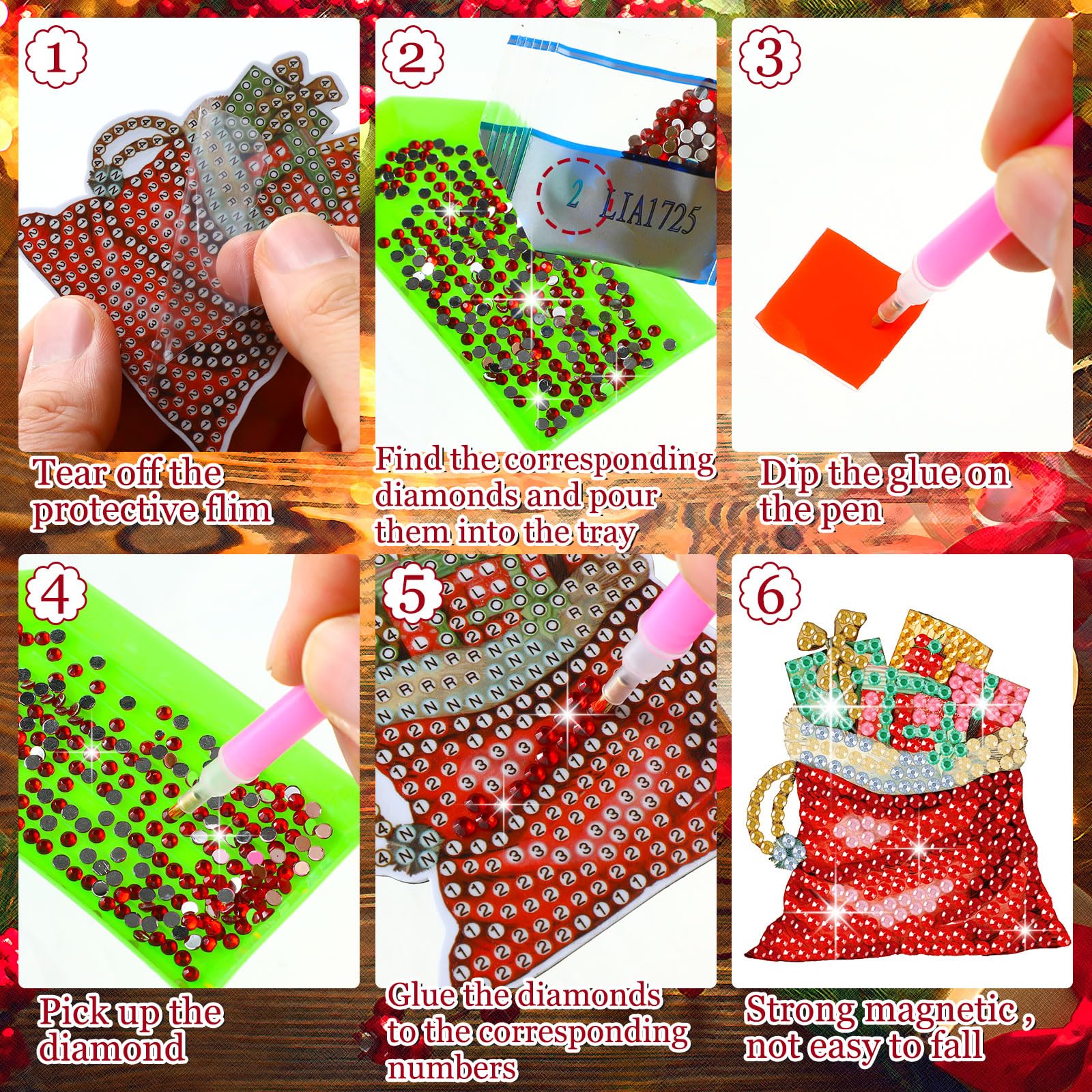 Copkim Christmas Diamond Art Magnets 8 cm 30 pcs packaging