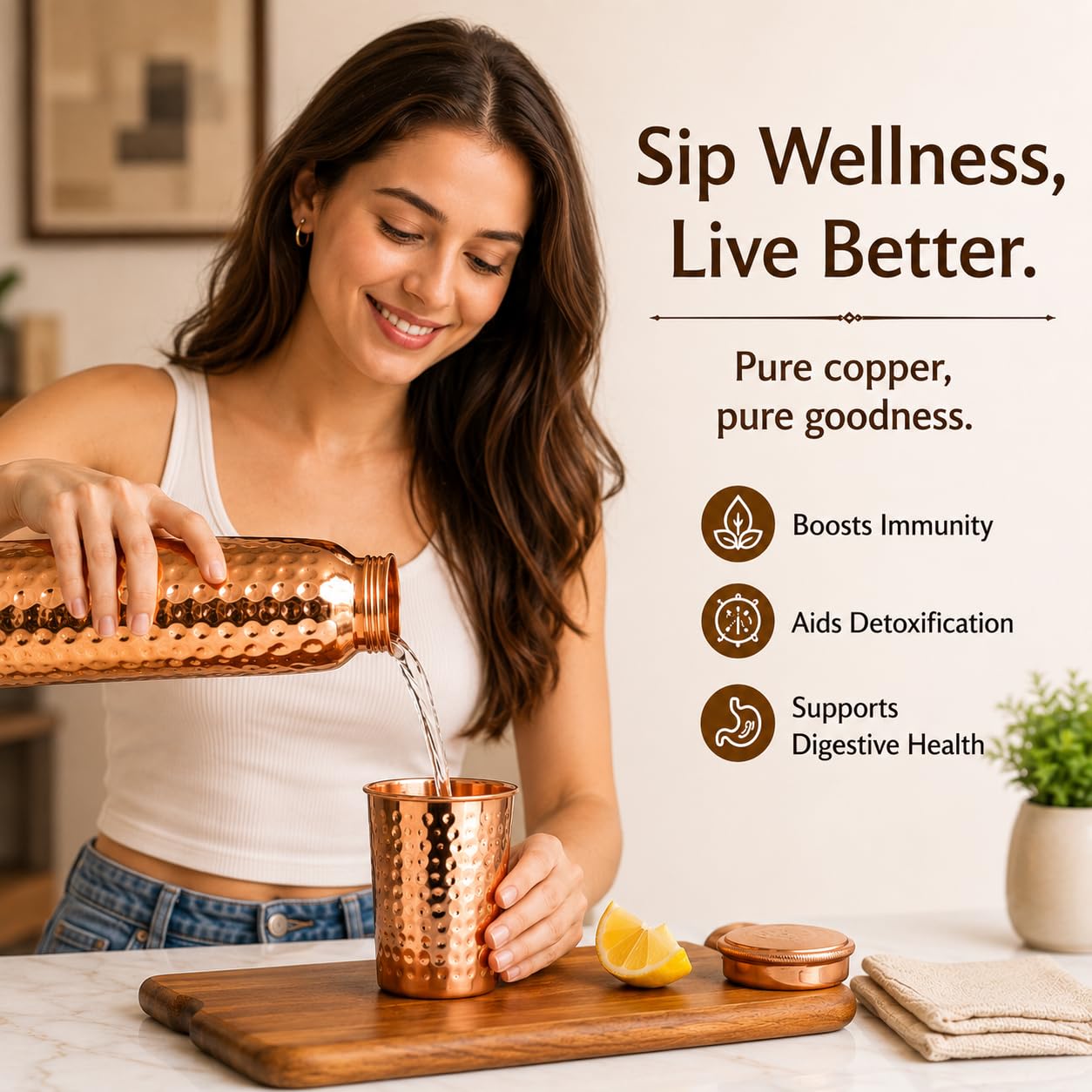 Set of 2 copper drinkware for water juice iced tea Cuvera