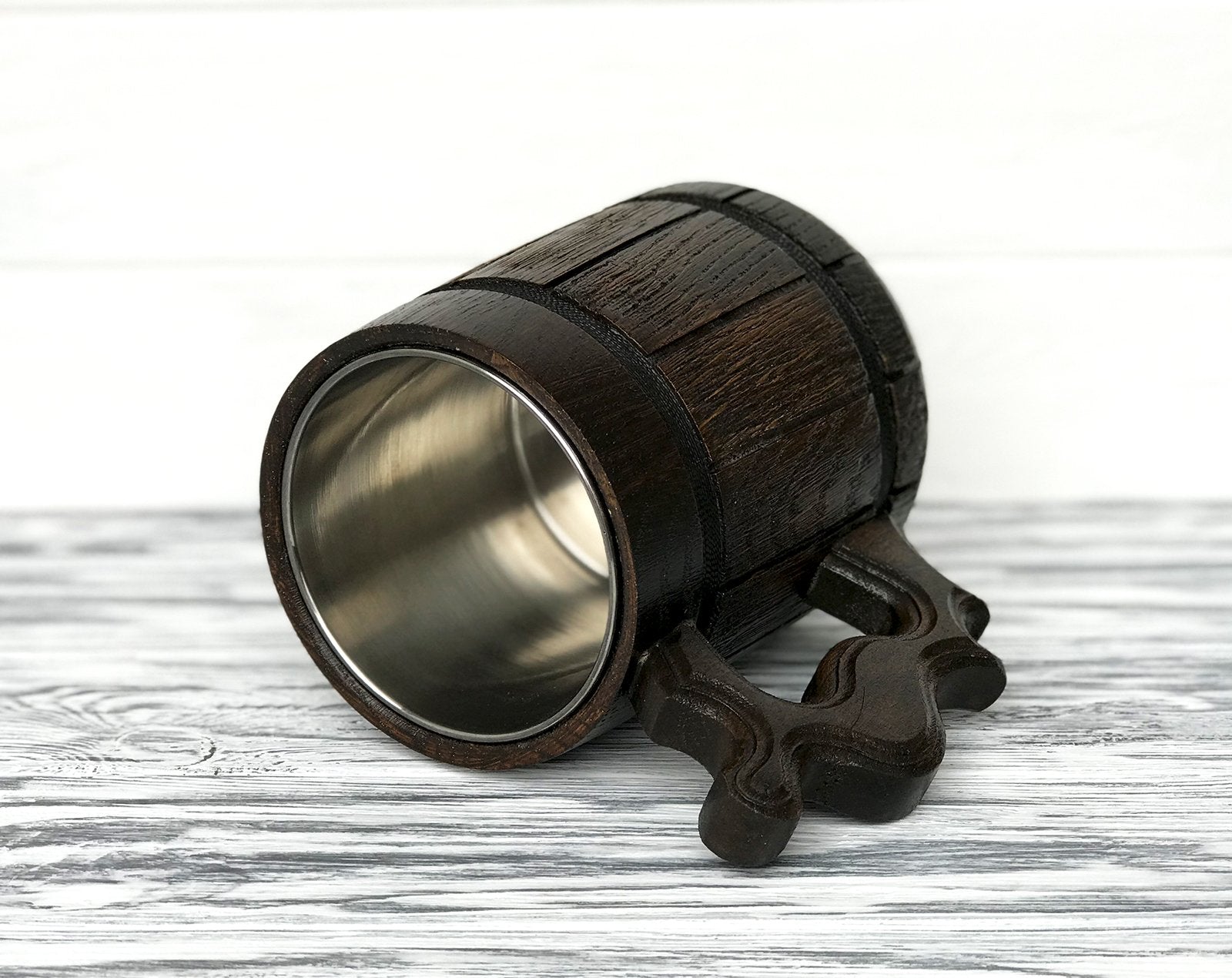 Hand carved wooden beer mug by WoodwithMood copper plaque