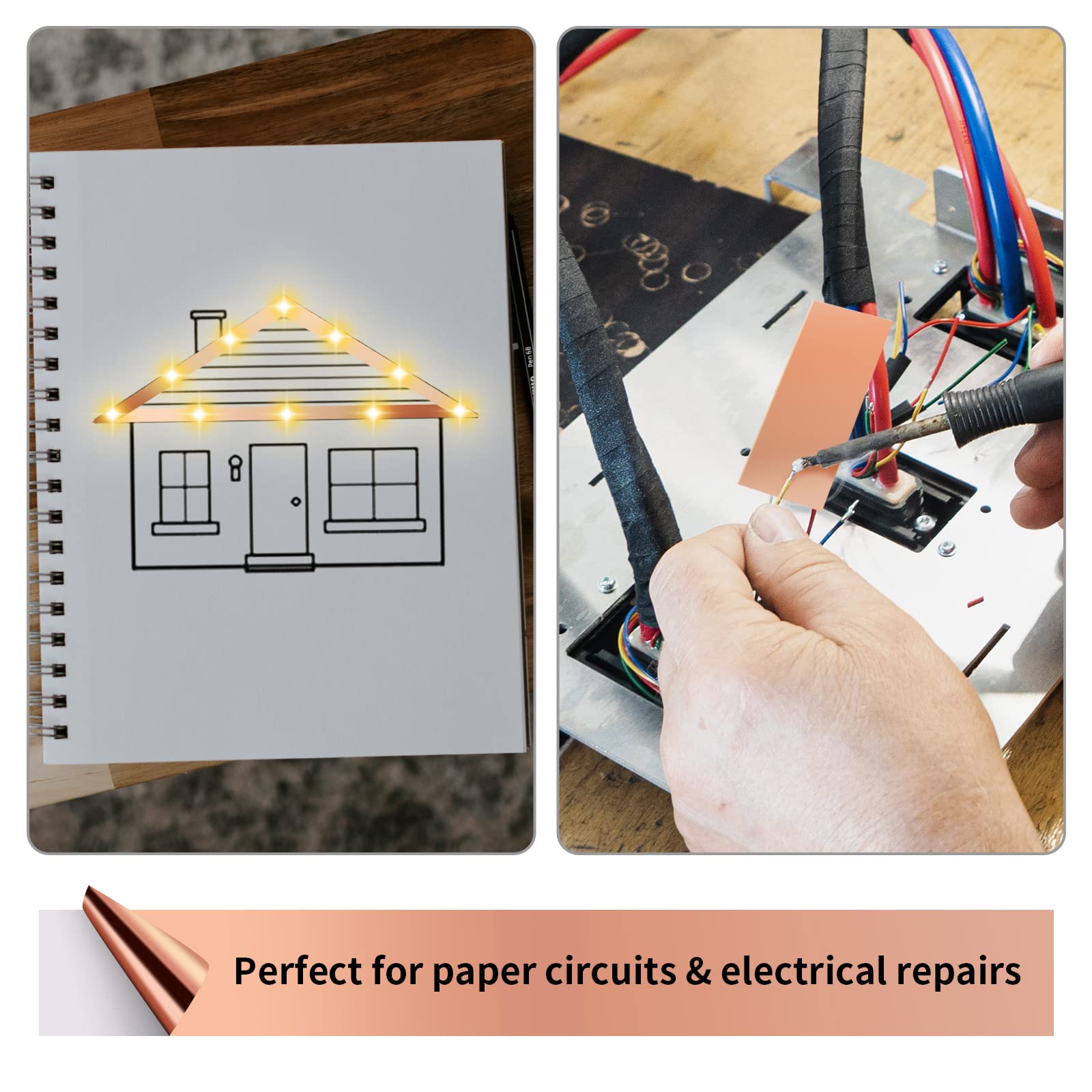 Soldering and paper circuit use copper tape from Kirecoo