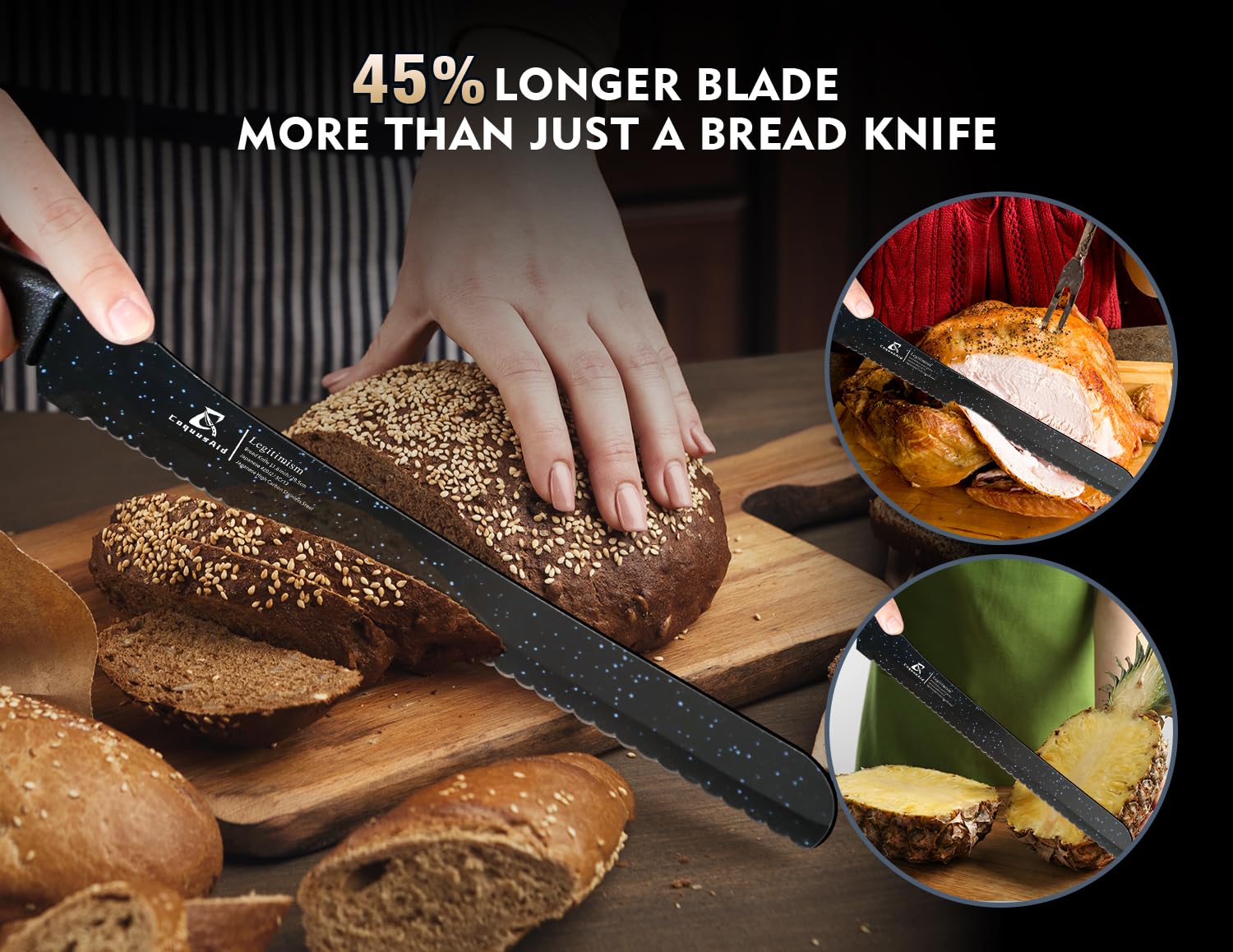 Rust-resistant bread knife with resin coating