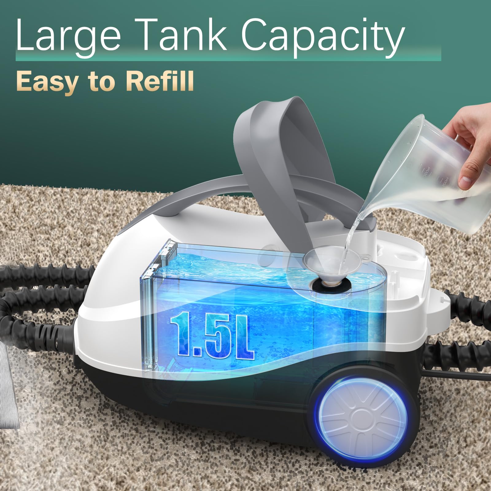 Steam lock and safety cap features on steam cleaner