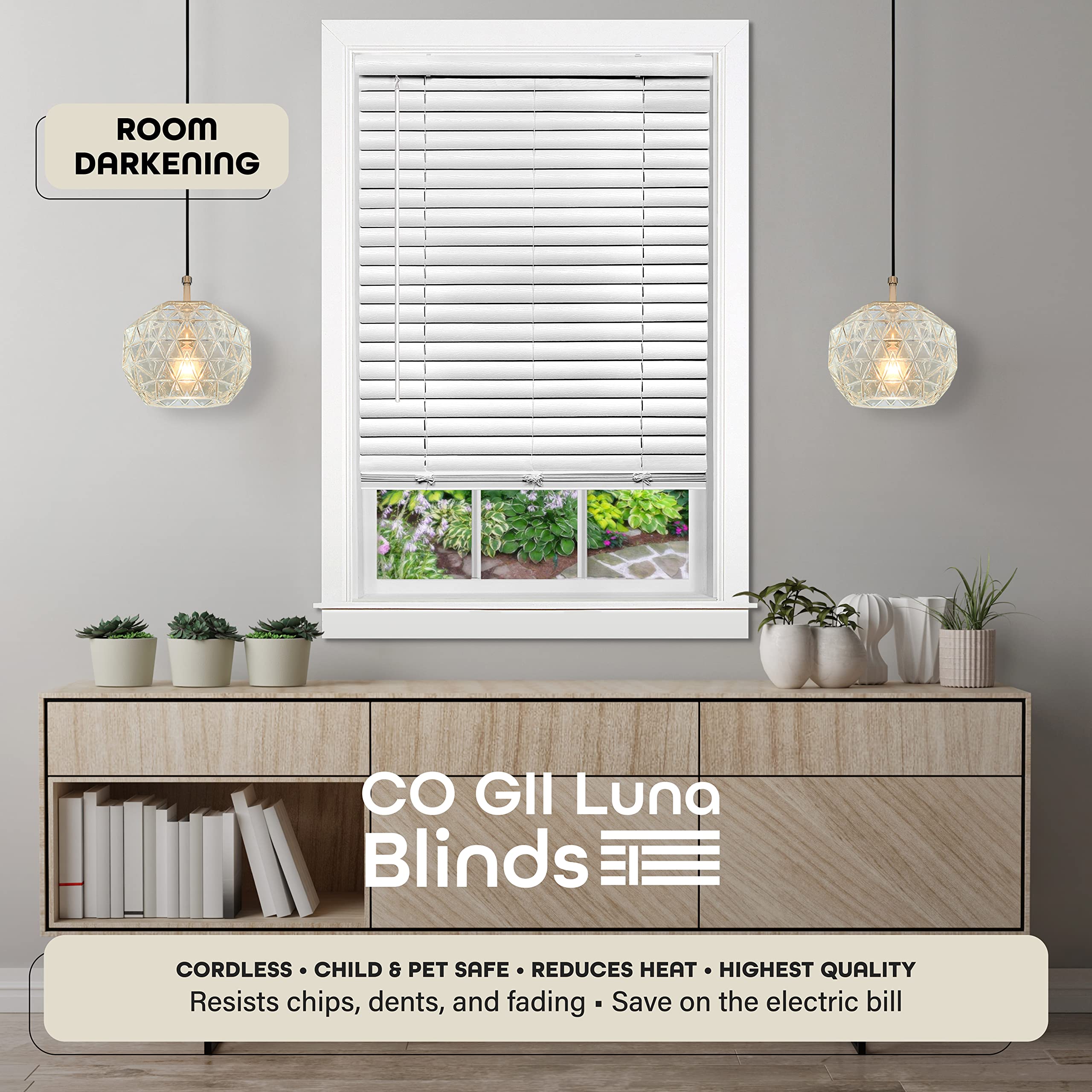 White vinyl cordless venetian blind 35 by 64 with no cords
