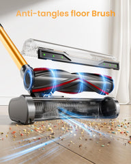 Anti-tangle brush head with LED lights for corners
