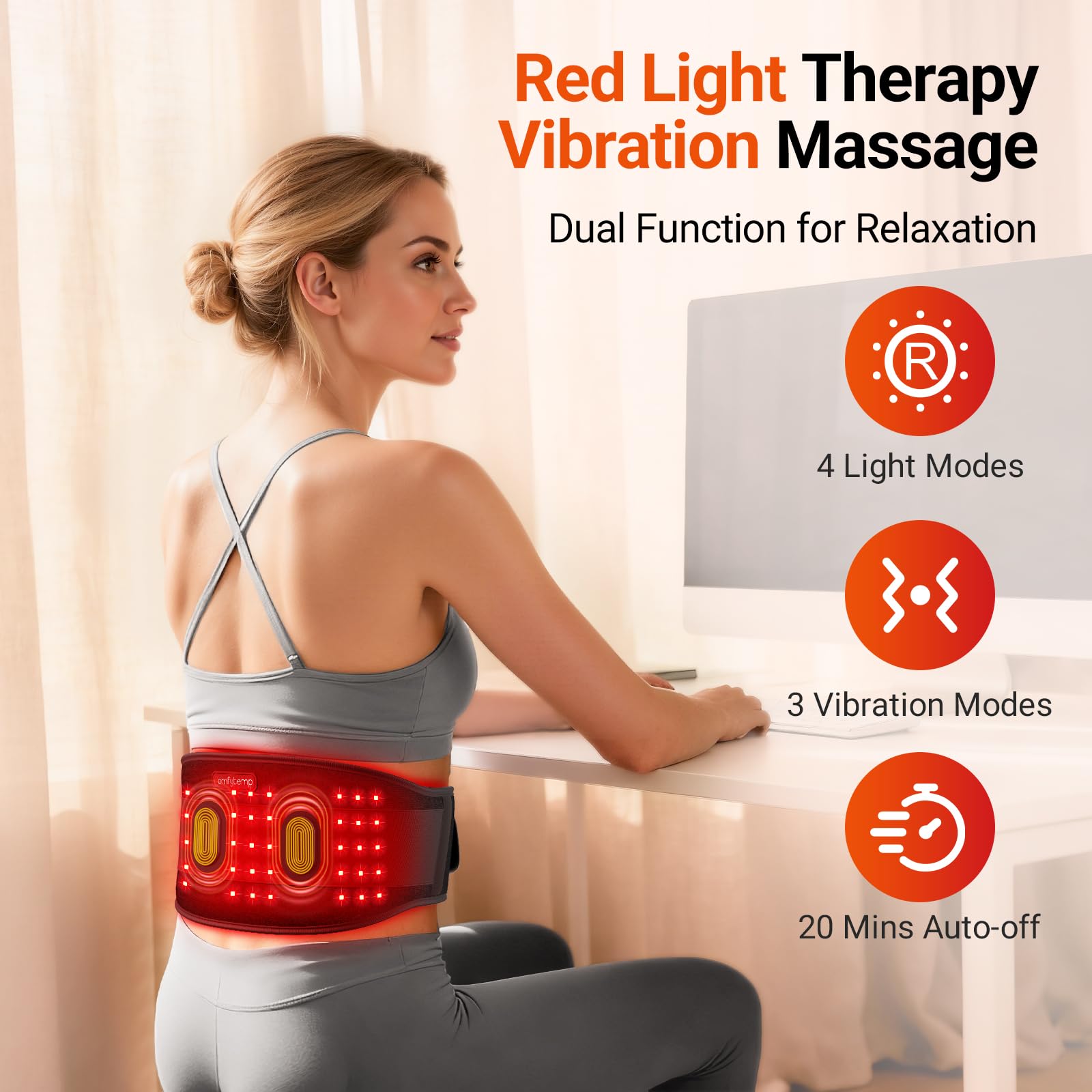 Cordless vibration massage belt for lower back relief