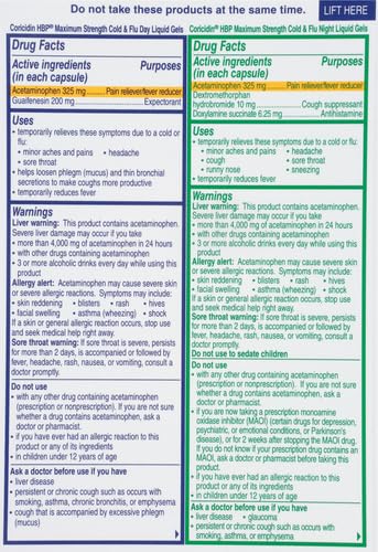 Day Night liquid gels bottle labeled Coricidin HBP