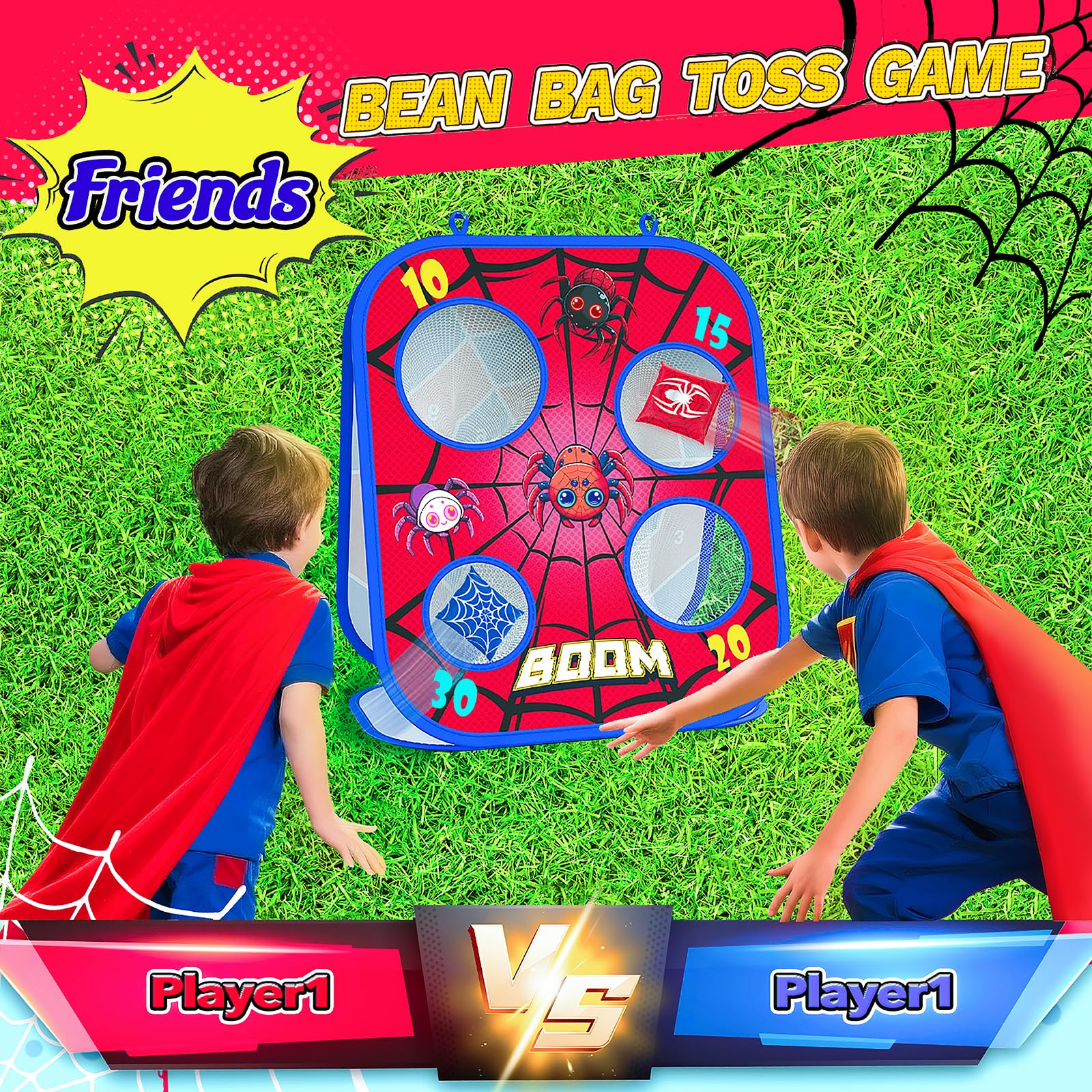 Spider themed carry bag for portable bean bag toss game