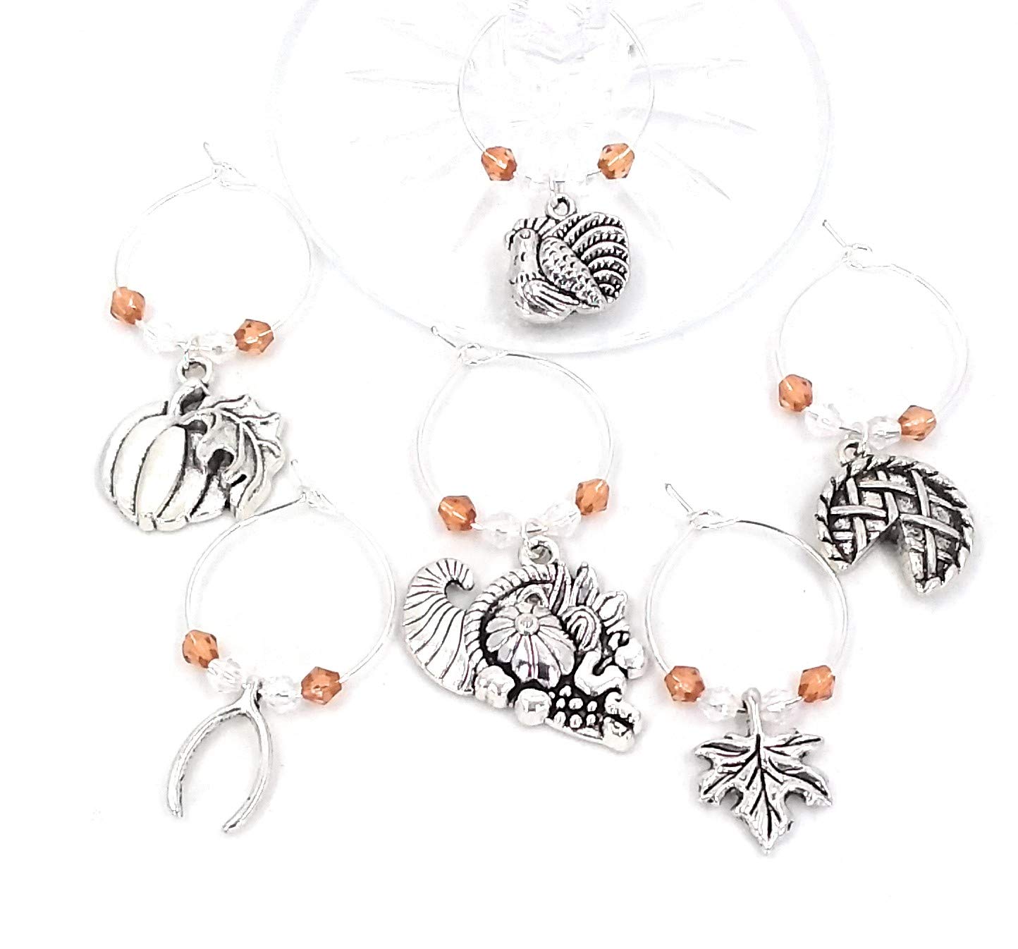 Cornucopia apple pie wishbone wine charms with beads