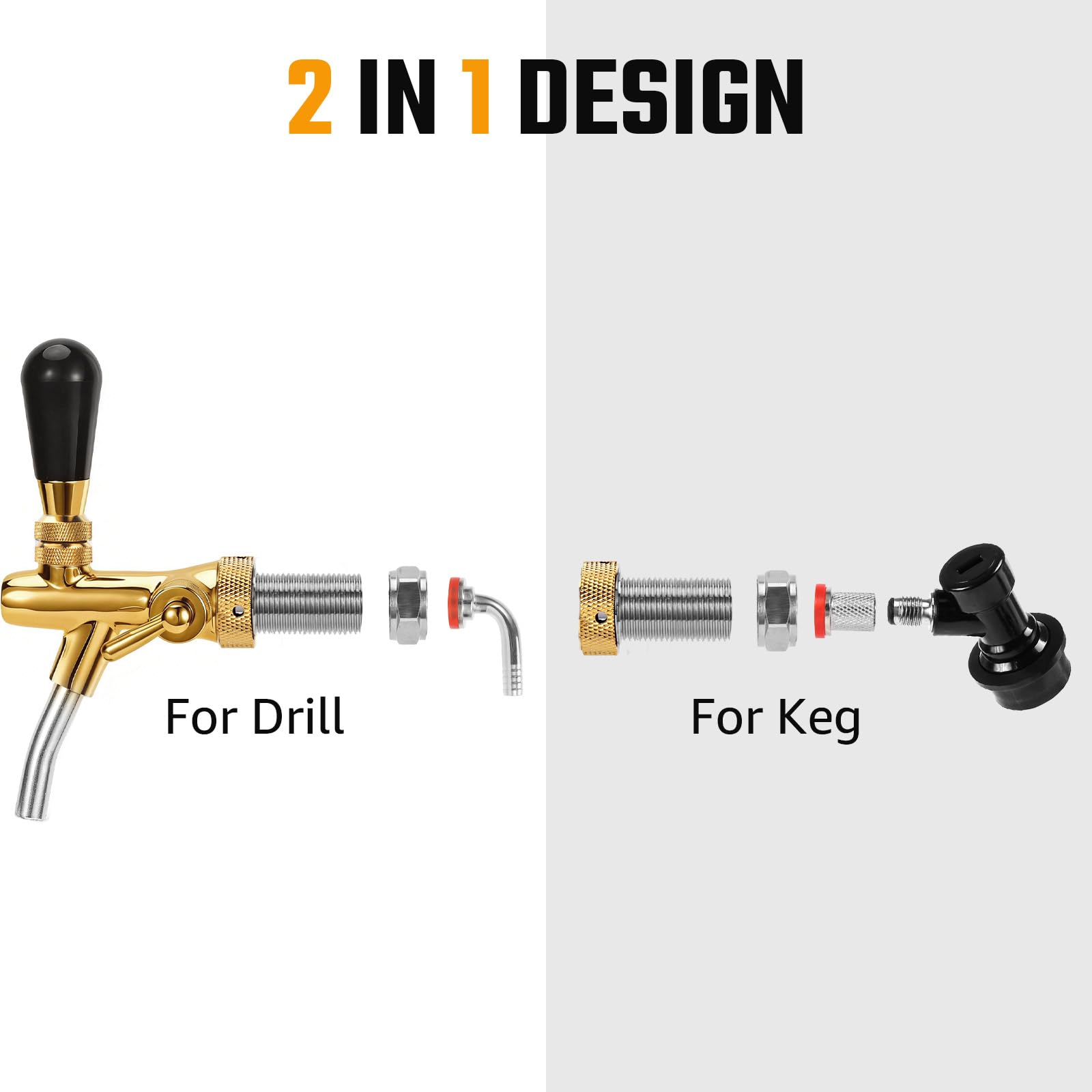 Two-in-one design for drill-mounted installation or keg use