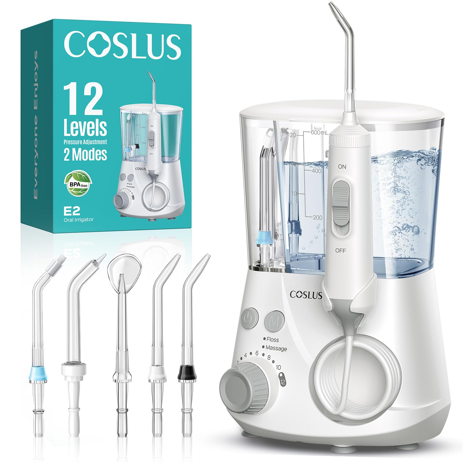 COSLUS E2 water flosser white compact design