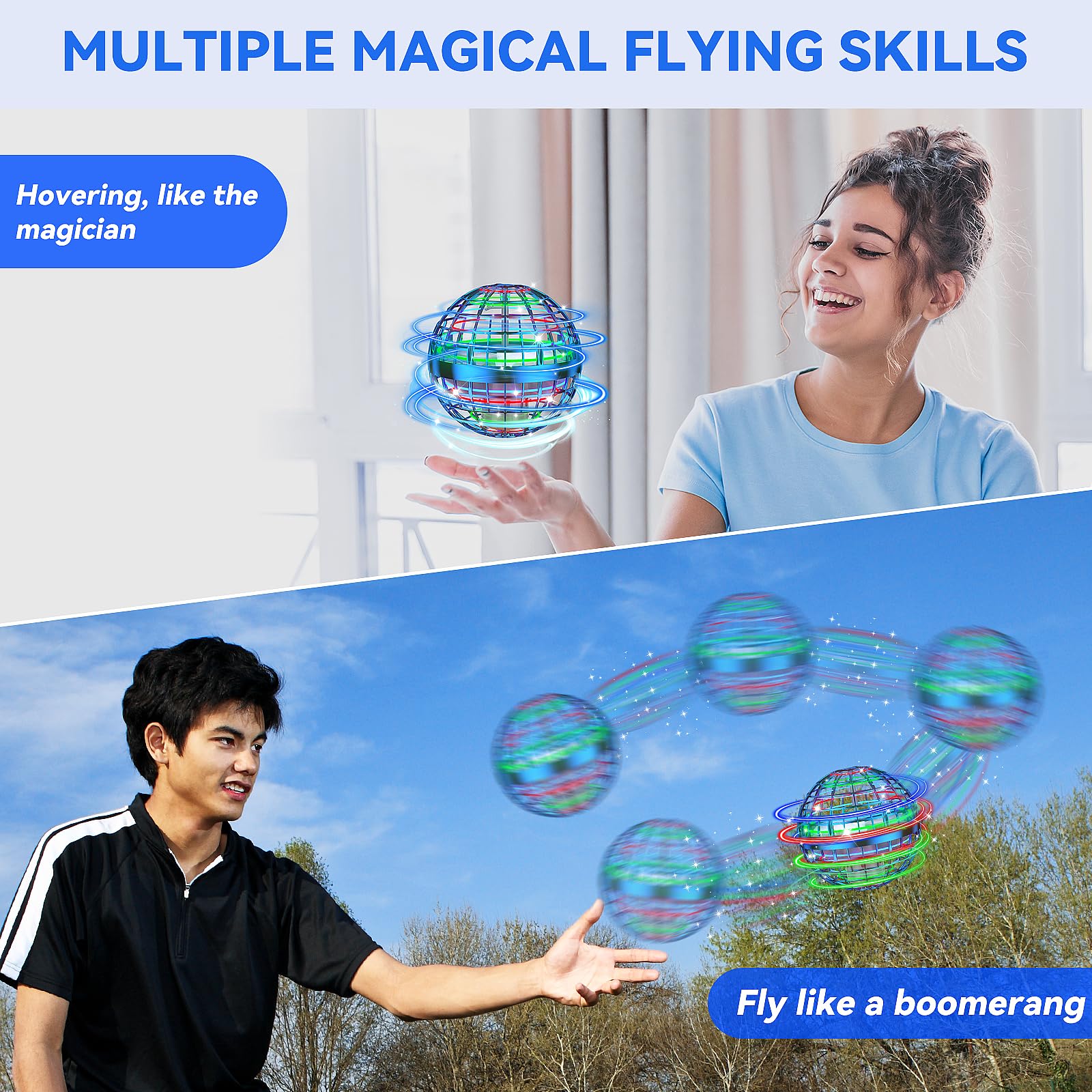 Cosmic Globe Boomerang Hover Ball LEDs red blue green