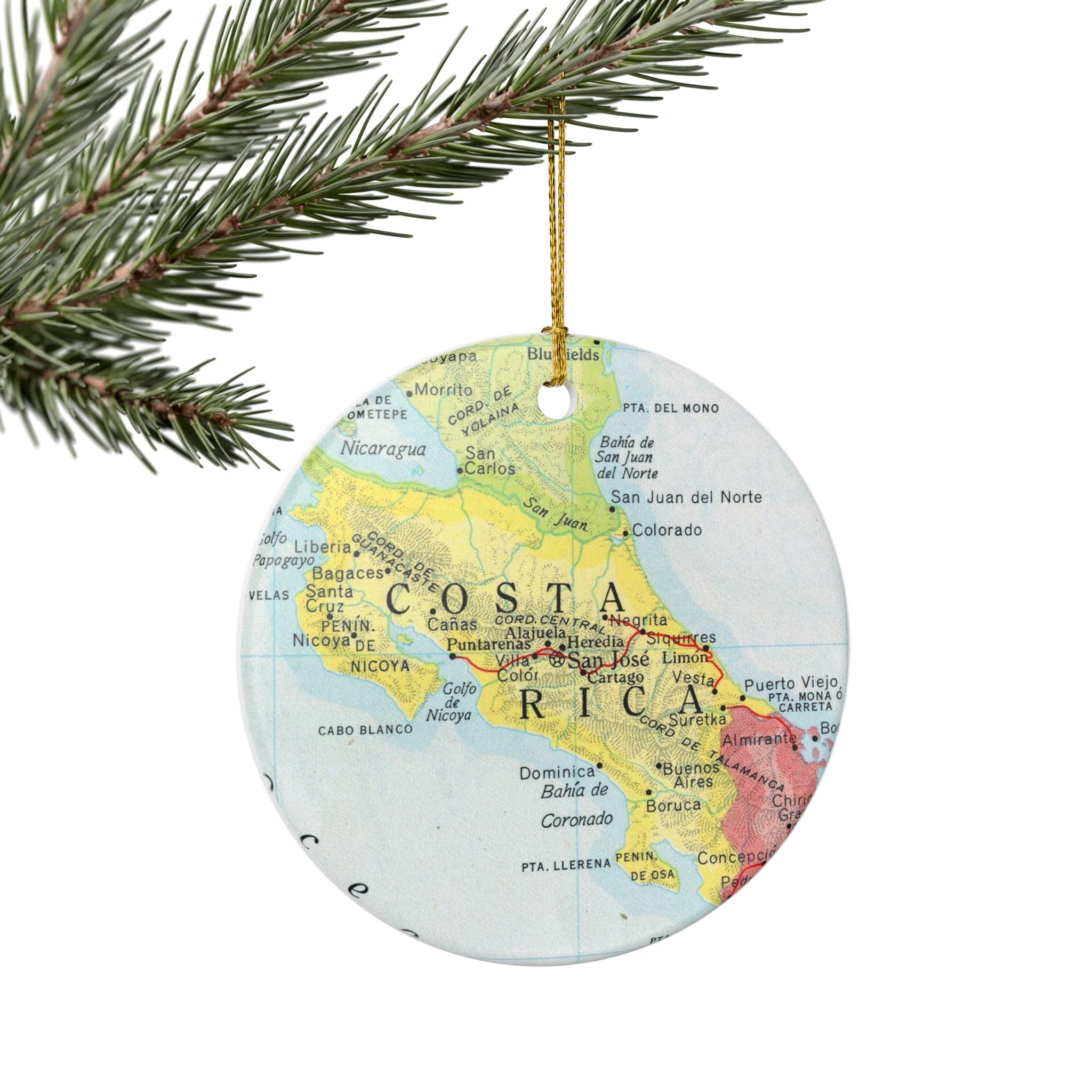 Costa Rica Christmas Ornament aluminum 3 inch with golden hanger