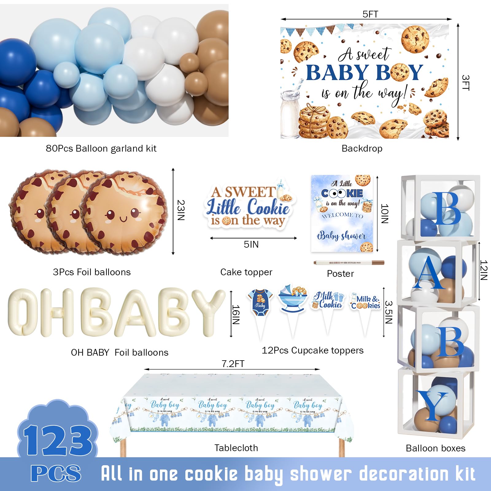 Blue white brown 80 piece balloon garland arch kit