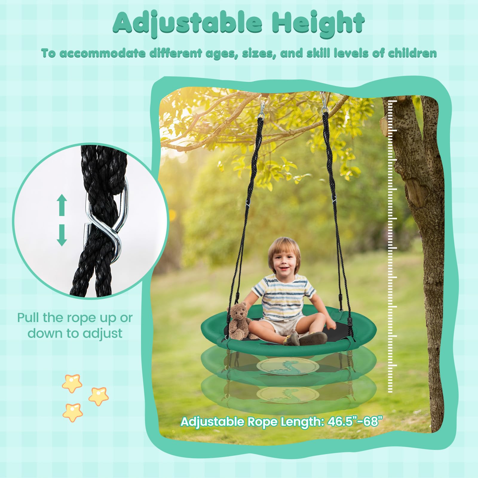 Green Dinosaur themed saucer swing by Costzon