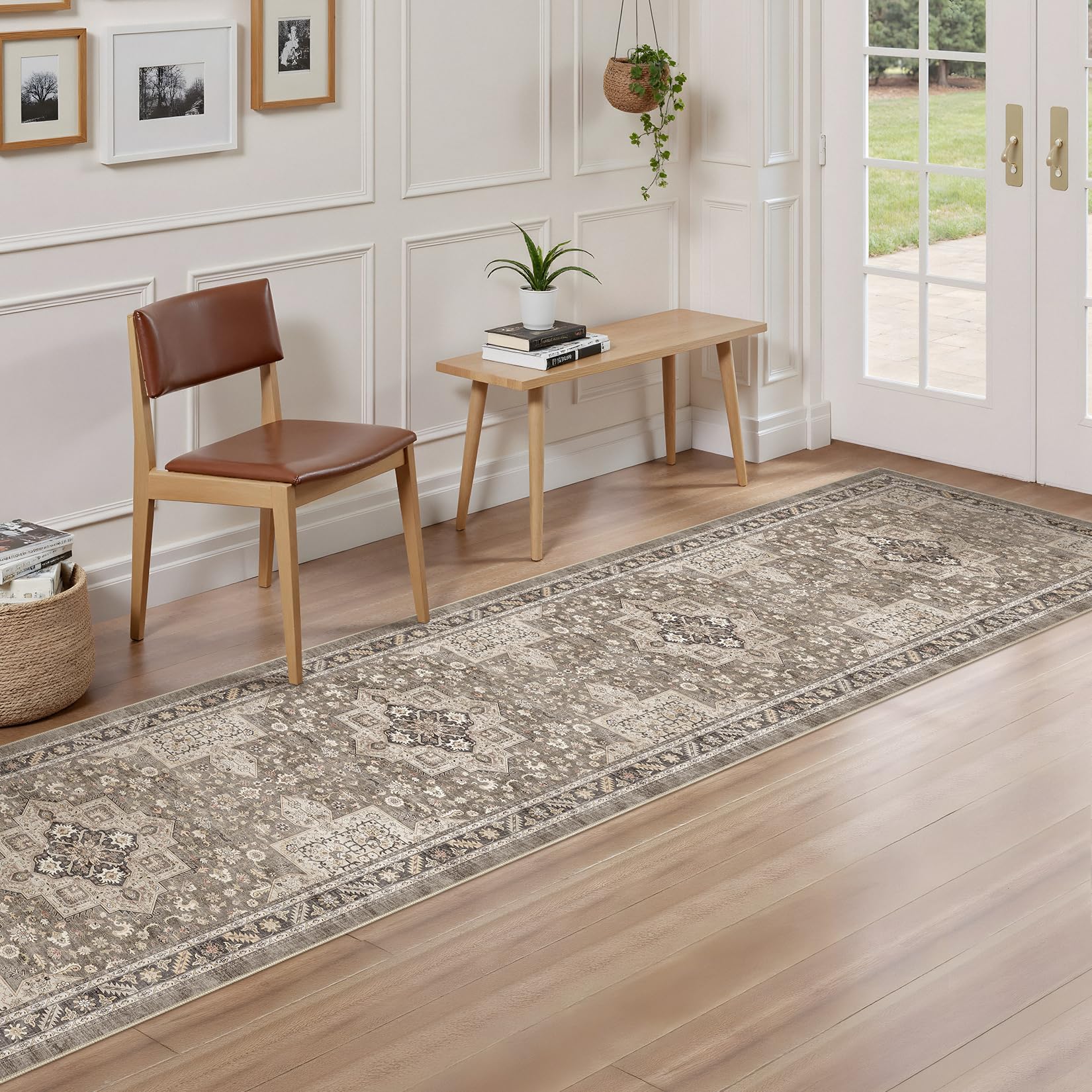 entryway vintage cotiled hallway runner rug brown