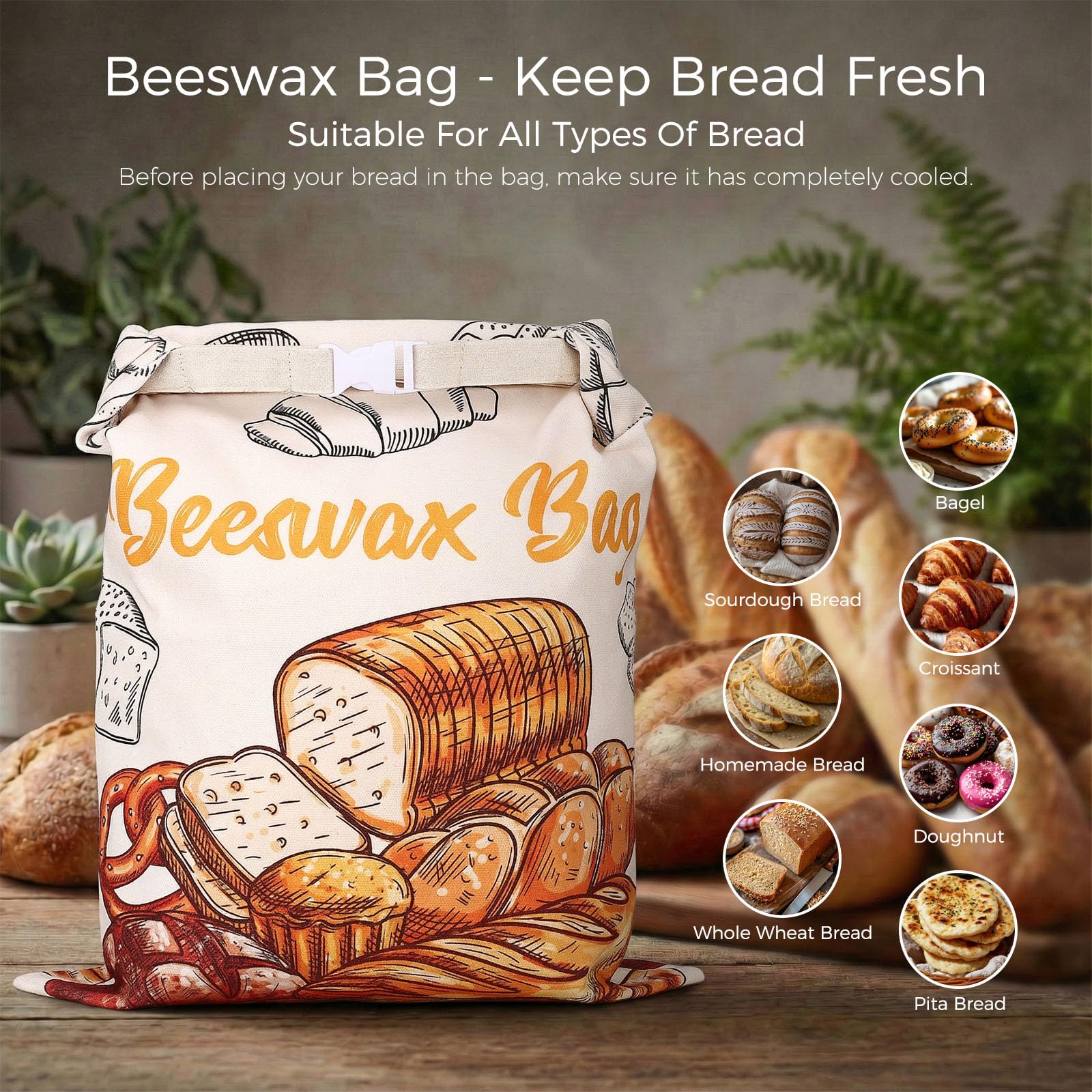 Cotton beeswax bread bag for artisan breads