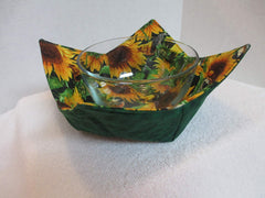 Sunflowers and Birds bowl cozy used for reheating leftovers in microwave