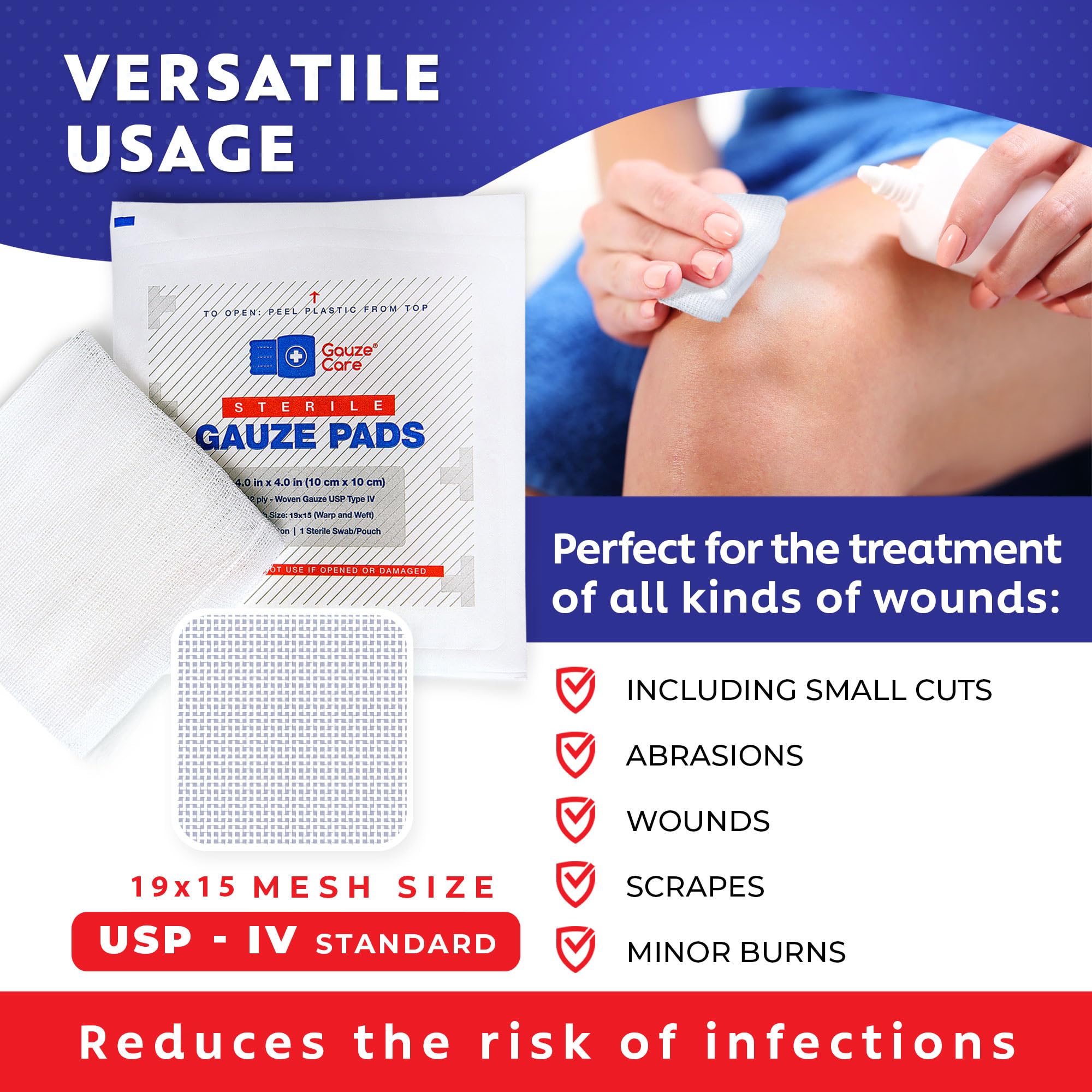 Cotton sterile gauze pads 4x4 for wound care