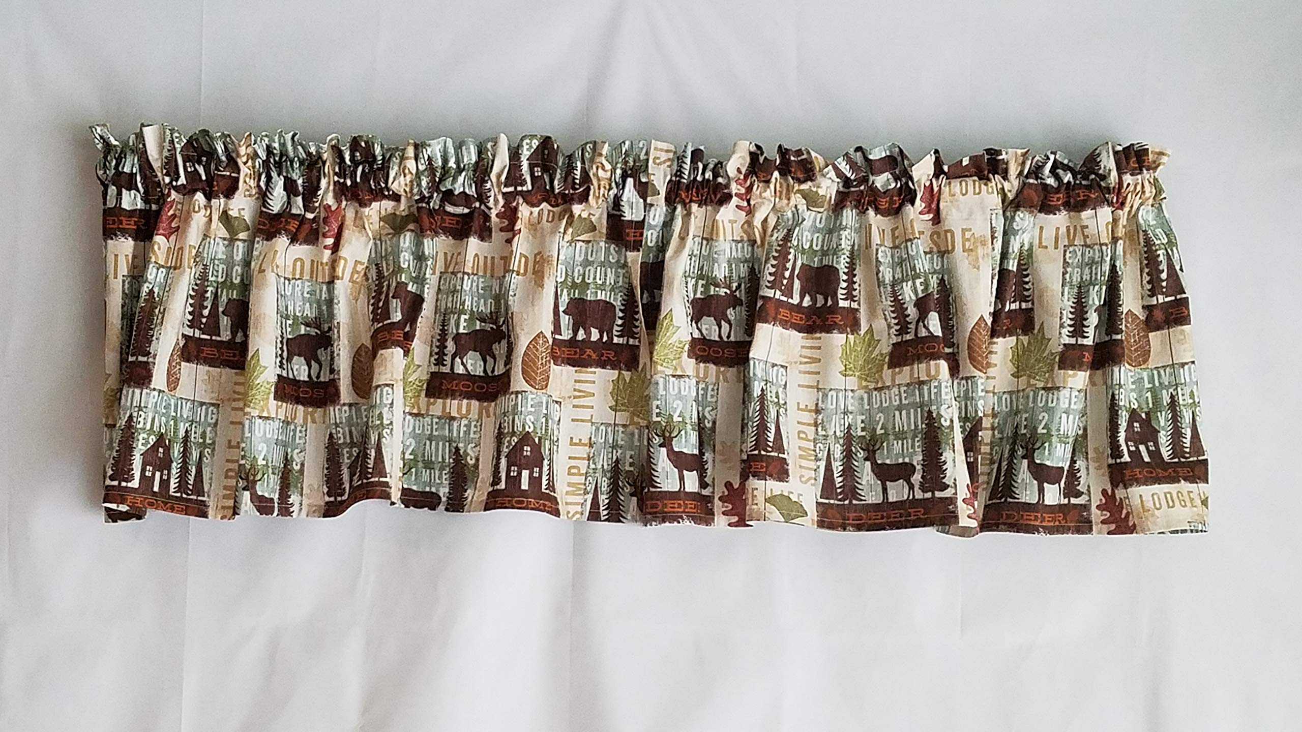 Outdoorsy rustic valance with trees and cabins