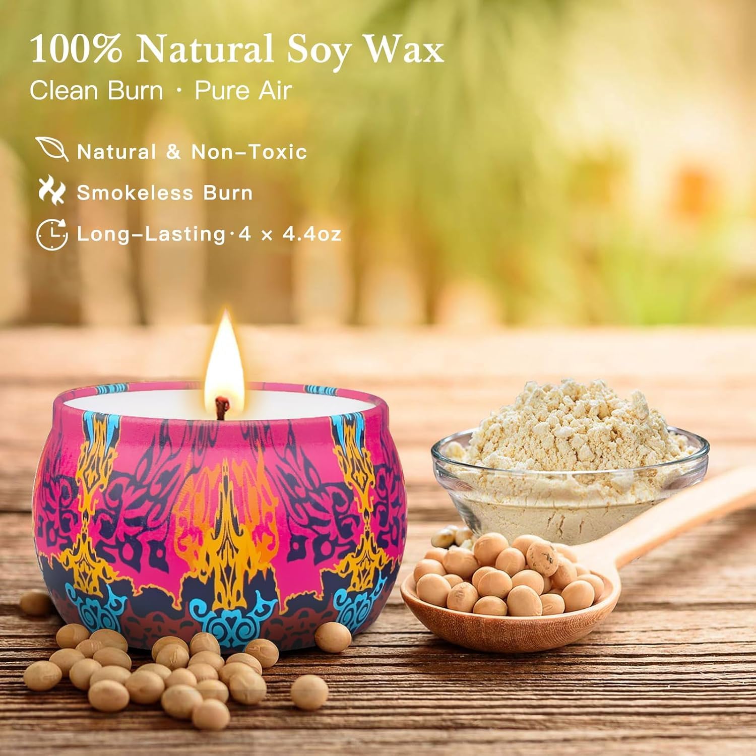 Candle set with up to 30 hours per candle totaling 120 hours burn time