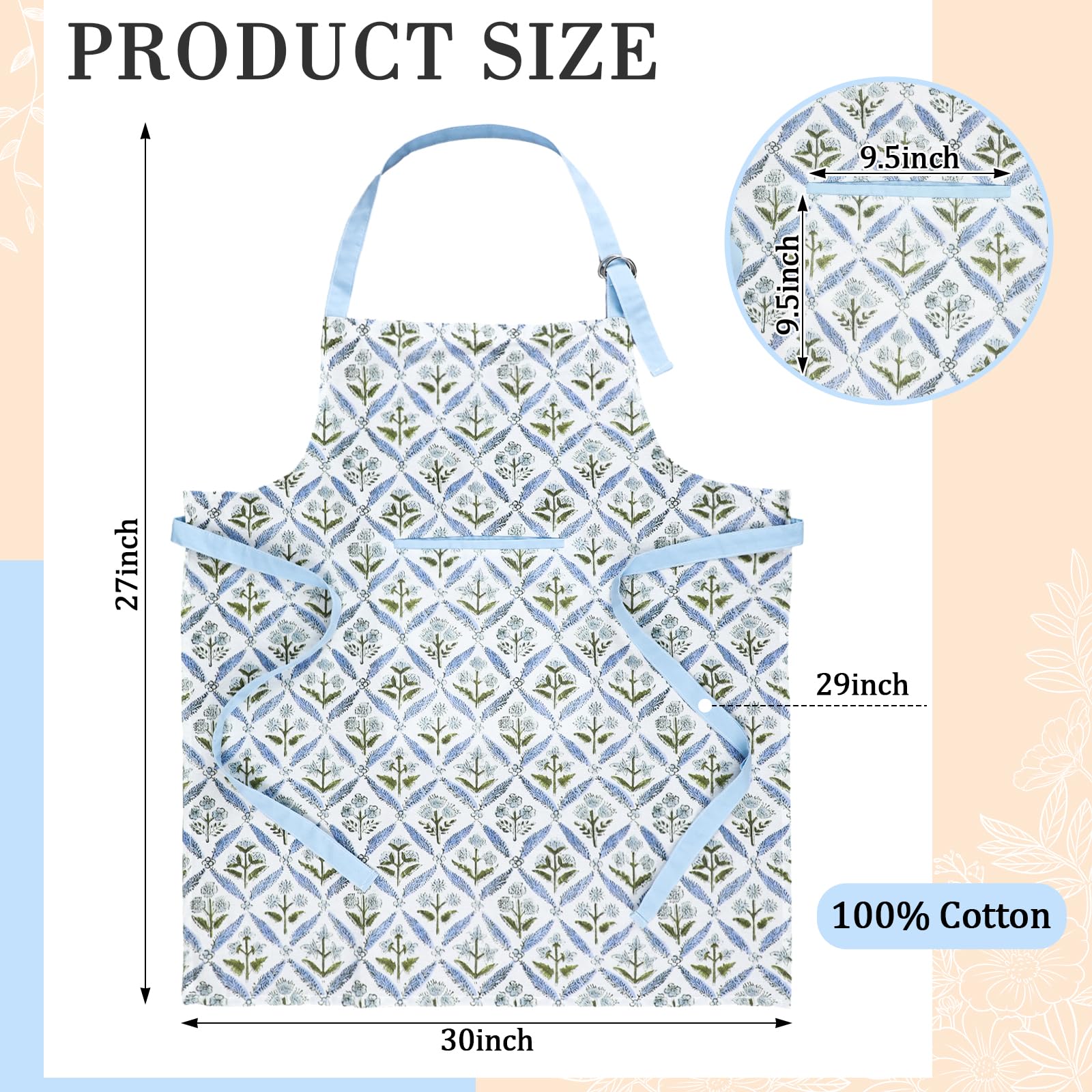 Cotwinter cotton kitchen apron with pocket adjustable neck ties