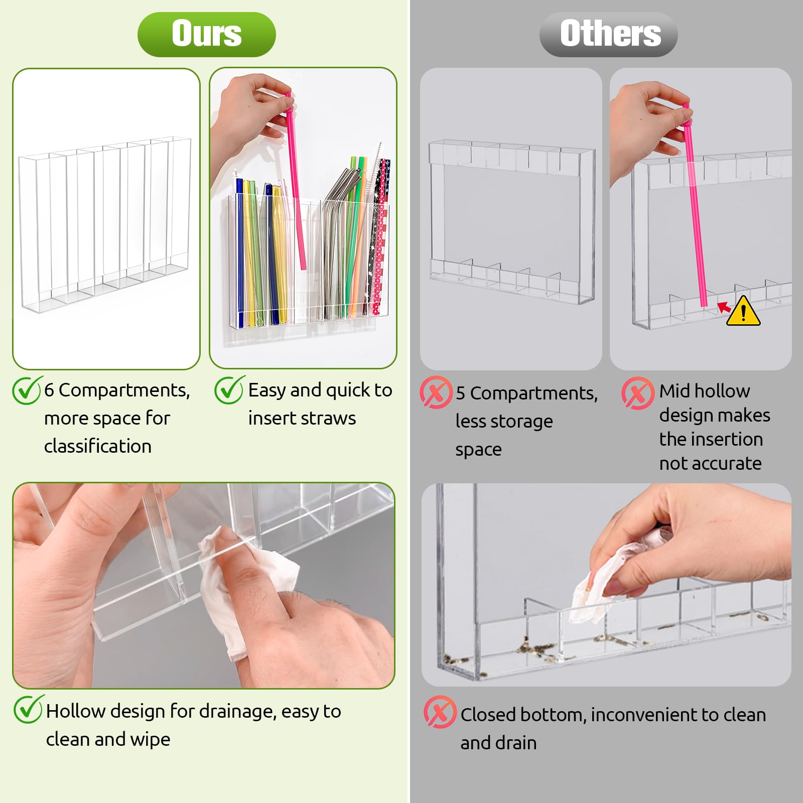 Cupboard and counter space saving straw holder