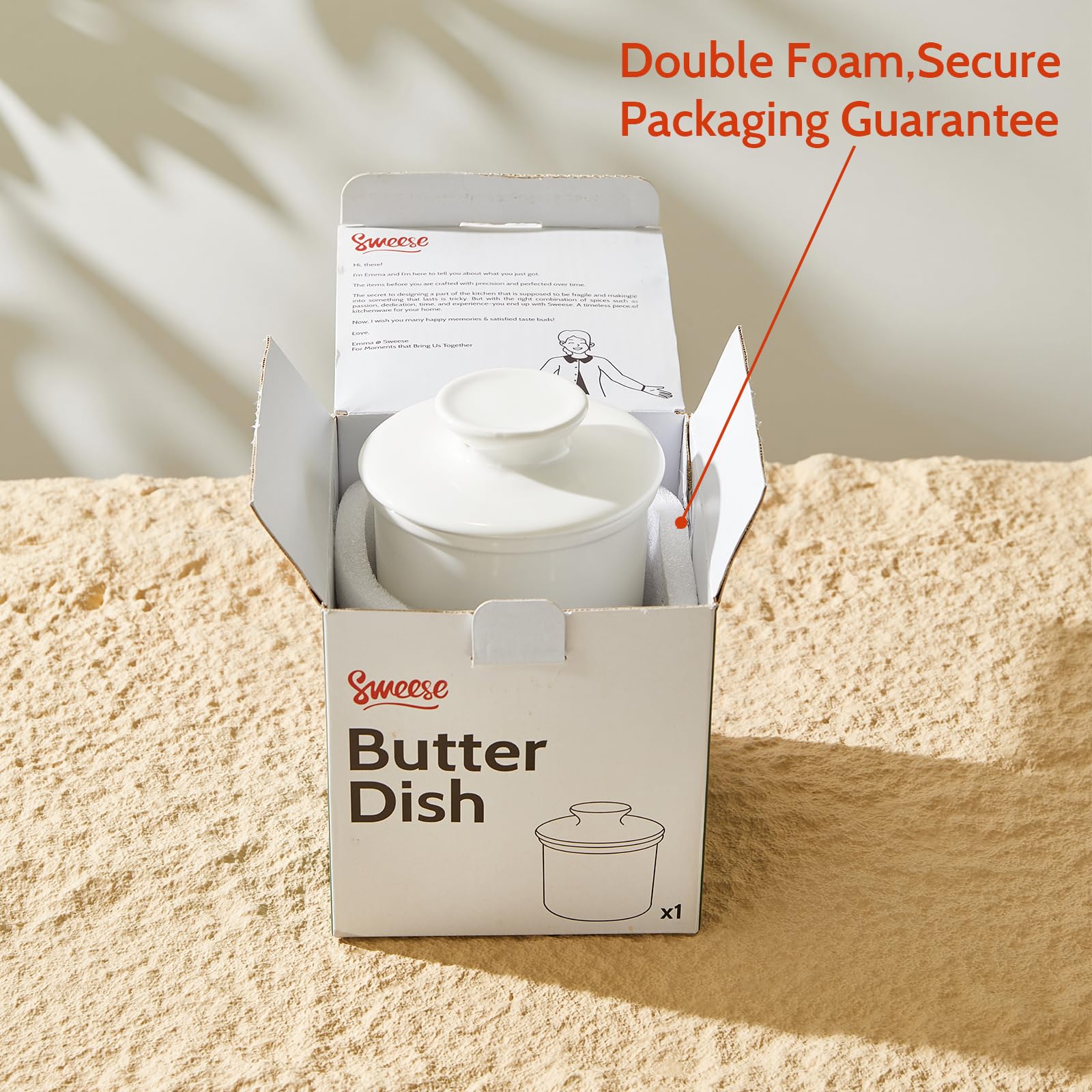 White Sweese butter dish ready for morning spreads