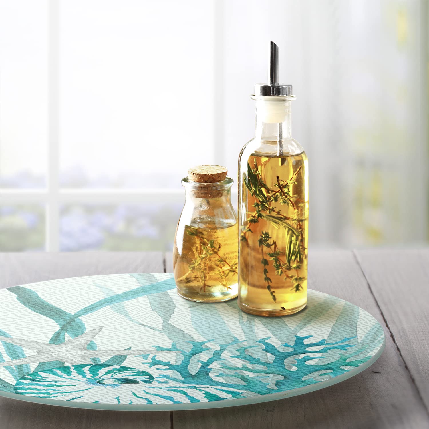 Decorative coral life glass lazy susan on table display