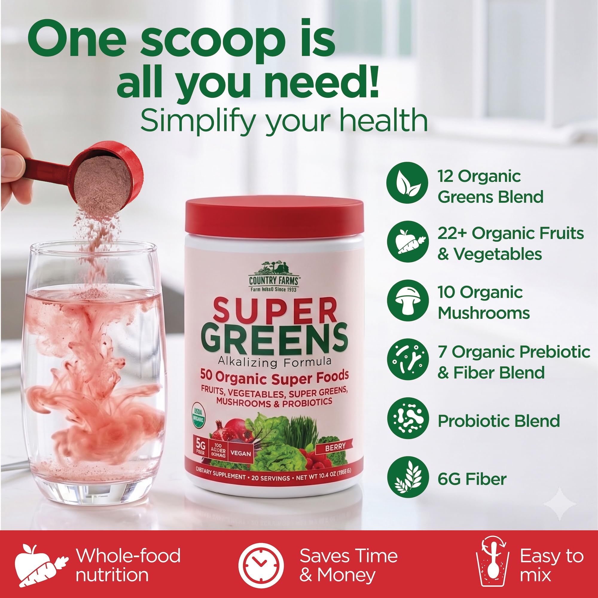 Gut health digestion support from probiotics in greens powder