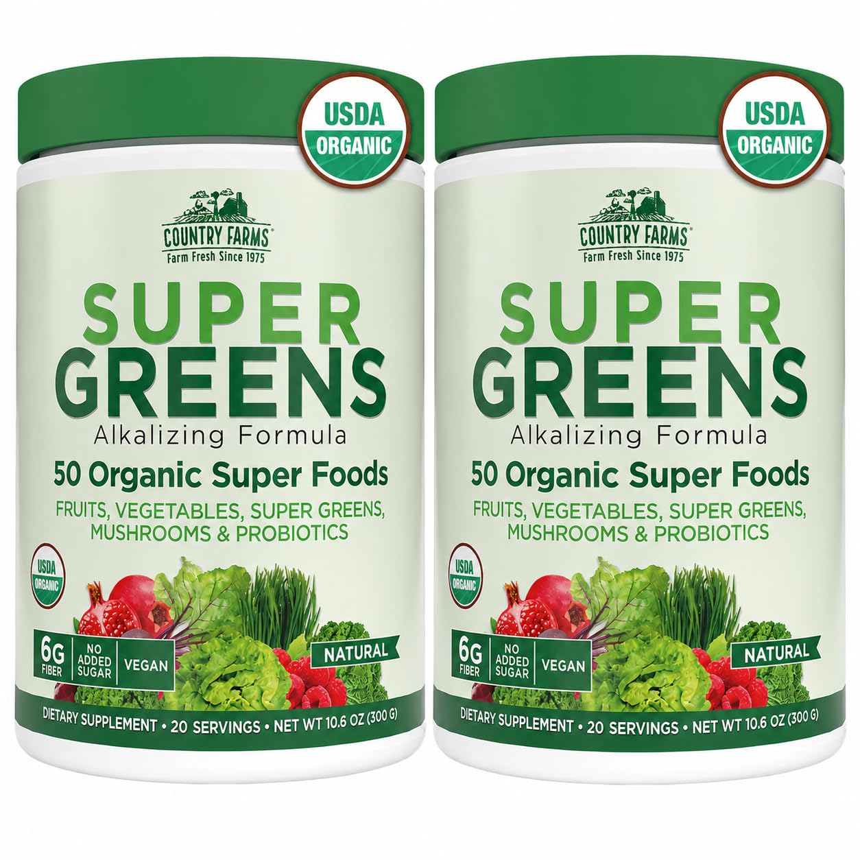 Country Farms Super Greens Natural Flavor 2 Pack bottle label