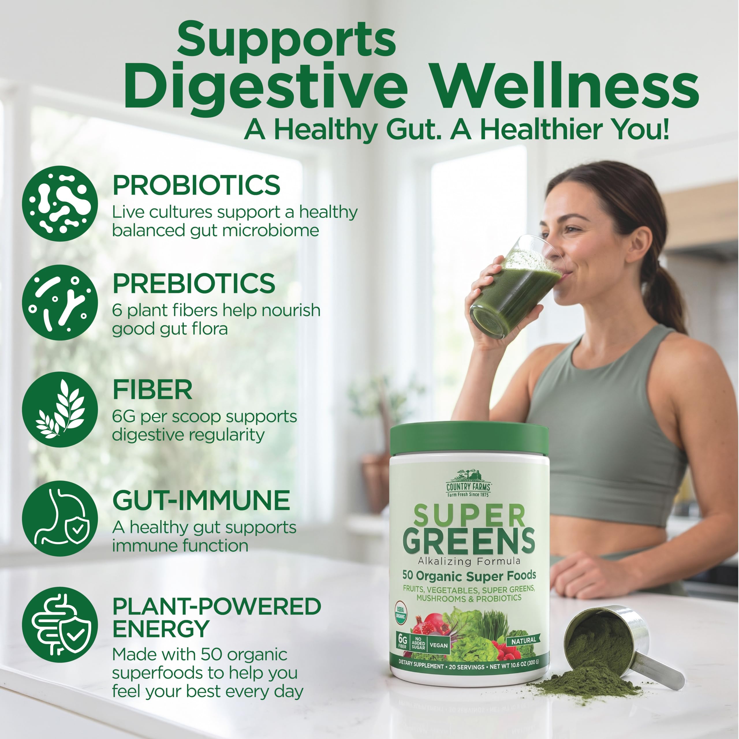 Country Farms Super Greens Natural Flavor 40 servings package