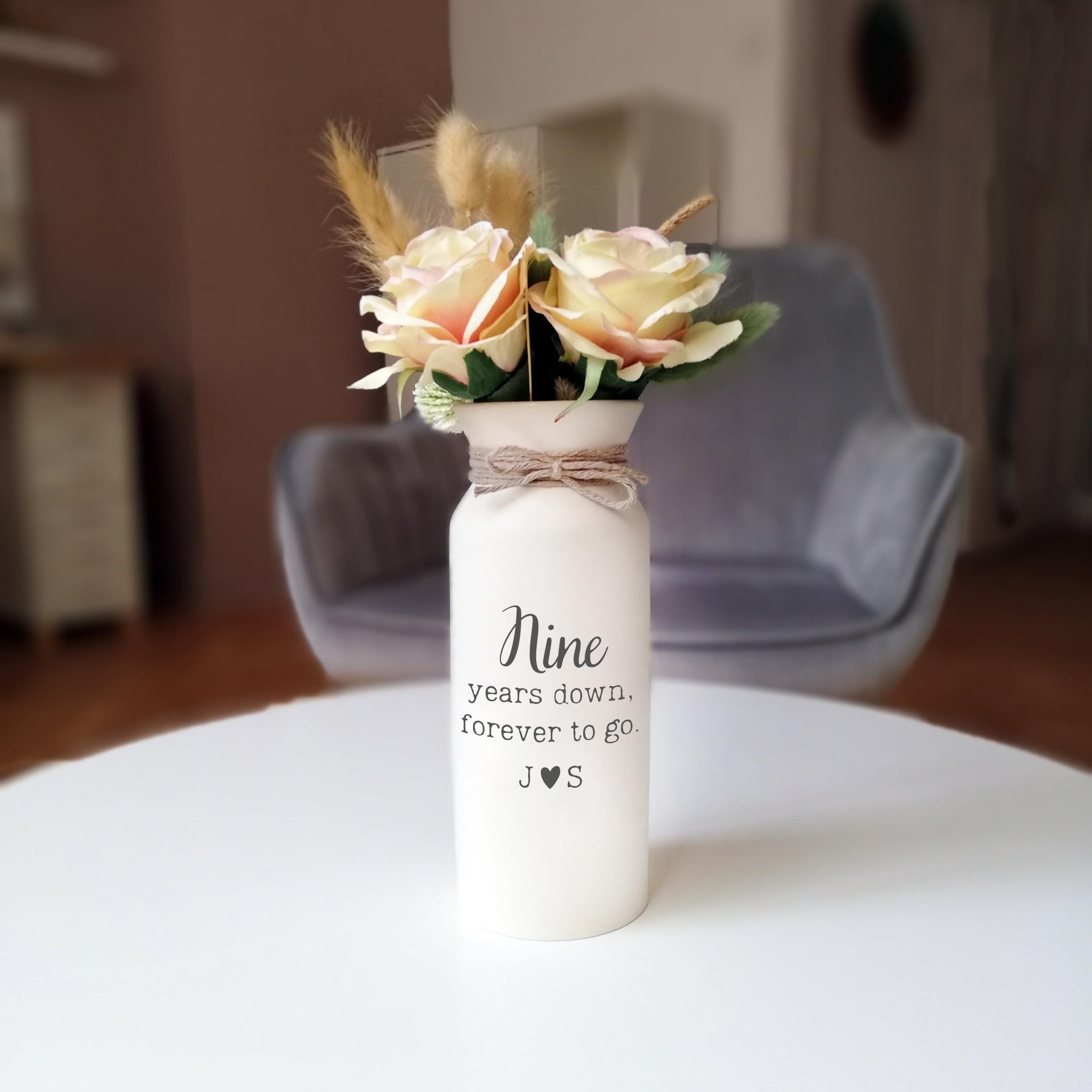 9th anniversary ceramic vase gift with monograms