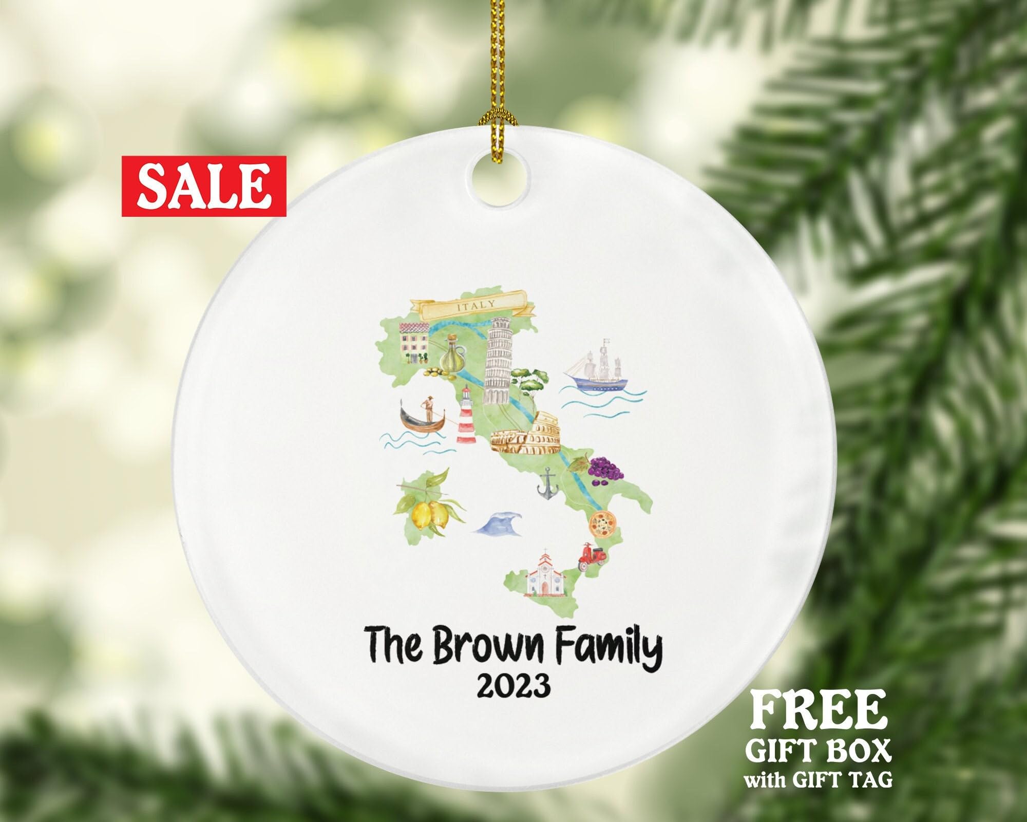 Ceramic Italy map ornament designed for holidays