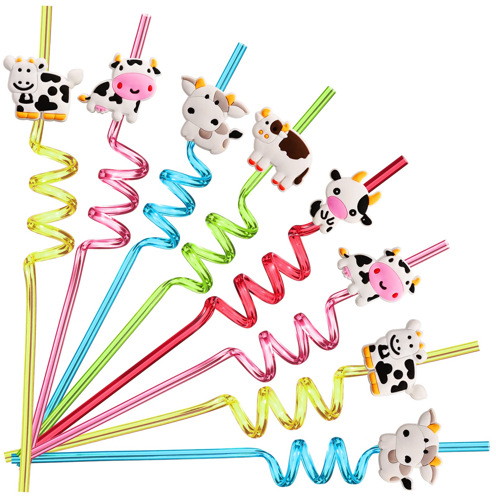 24 cow animal straws in multiple patterns