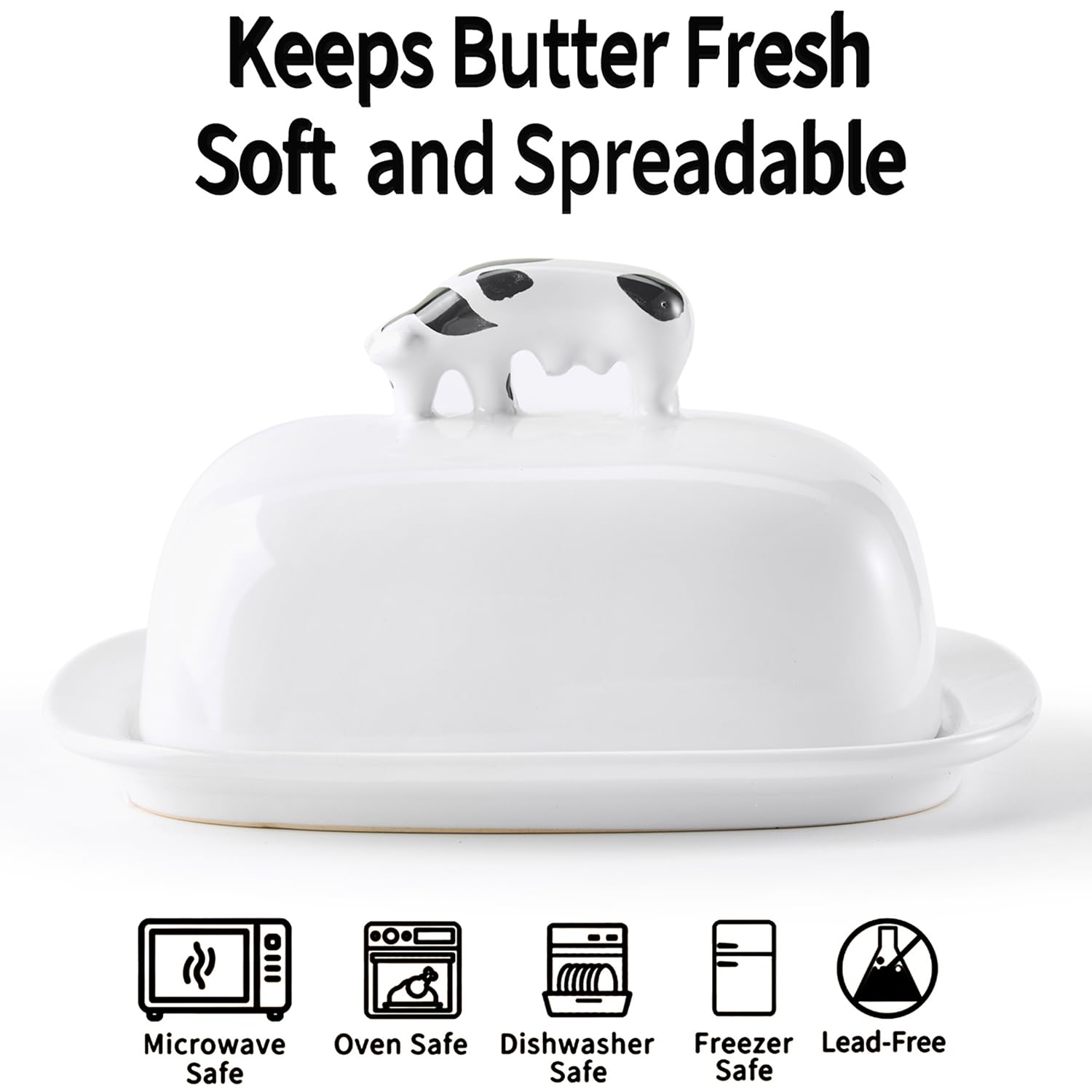White butter holder tray cow handle design