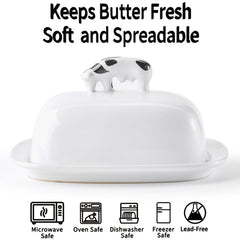 White butter holder tray cow handle design