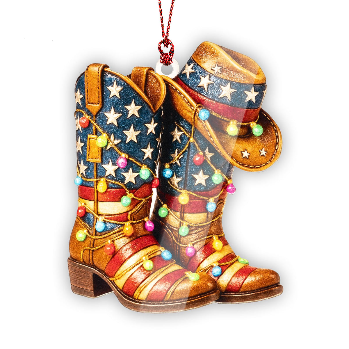Cowboy Boots and Hat Ornament western gifts image showing ornament on tree