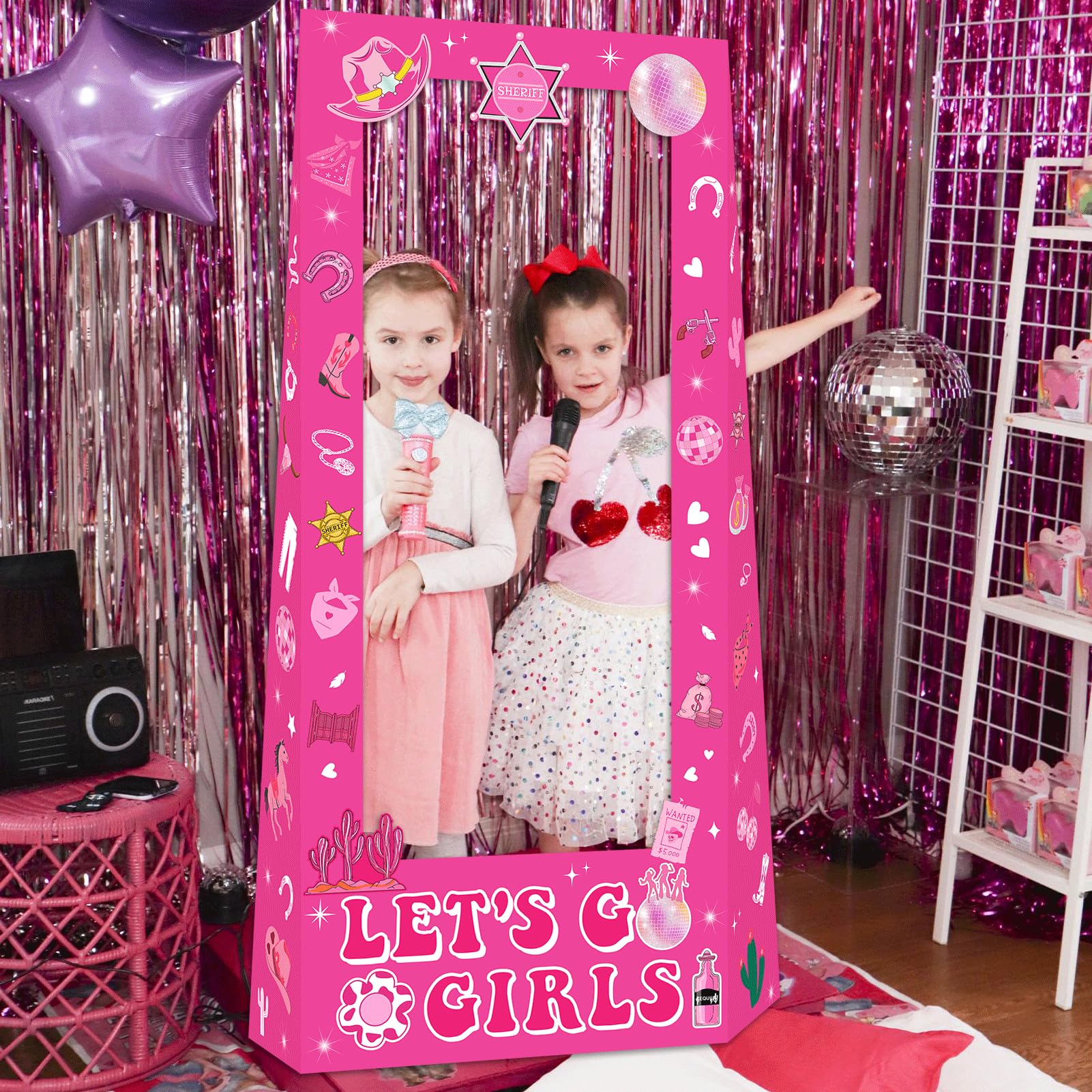 Cowgirl standee doubles as photo booth and decor