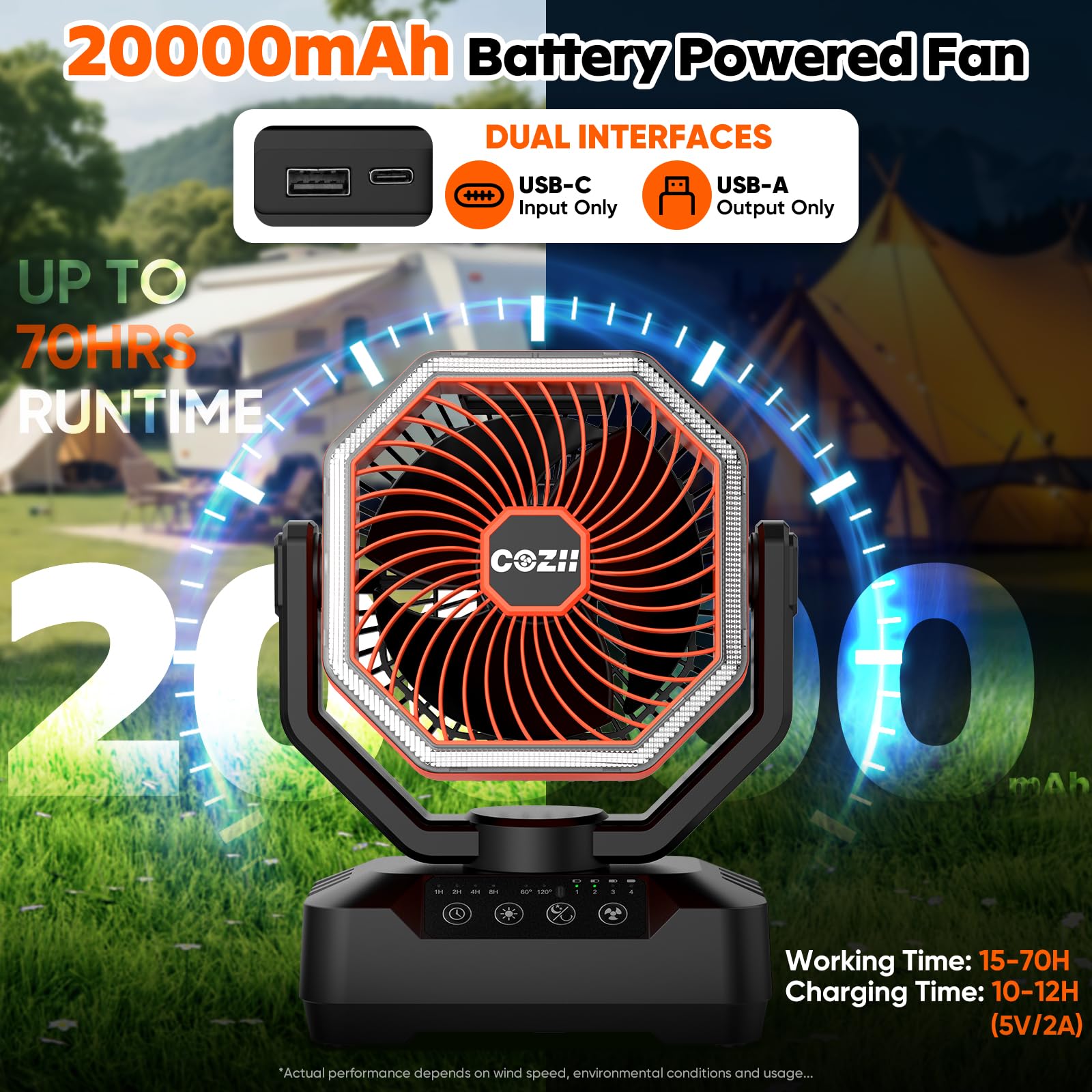 Camping fan with LED lantern by COZII