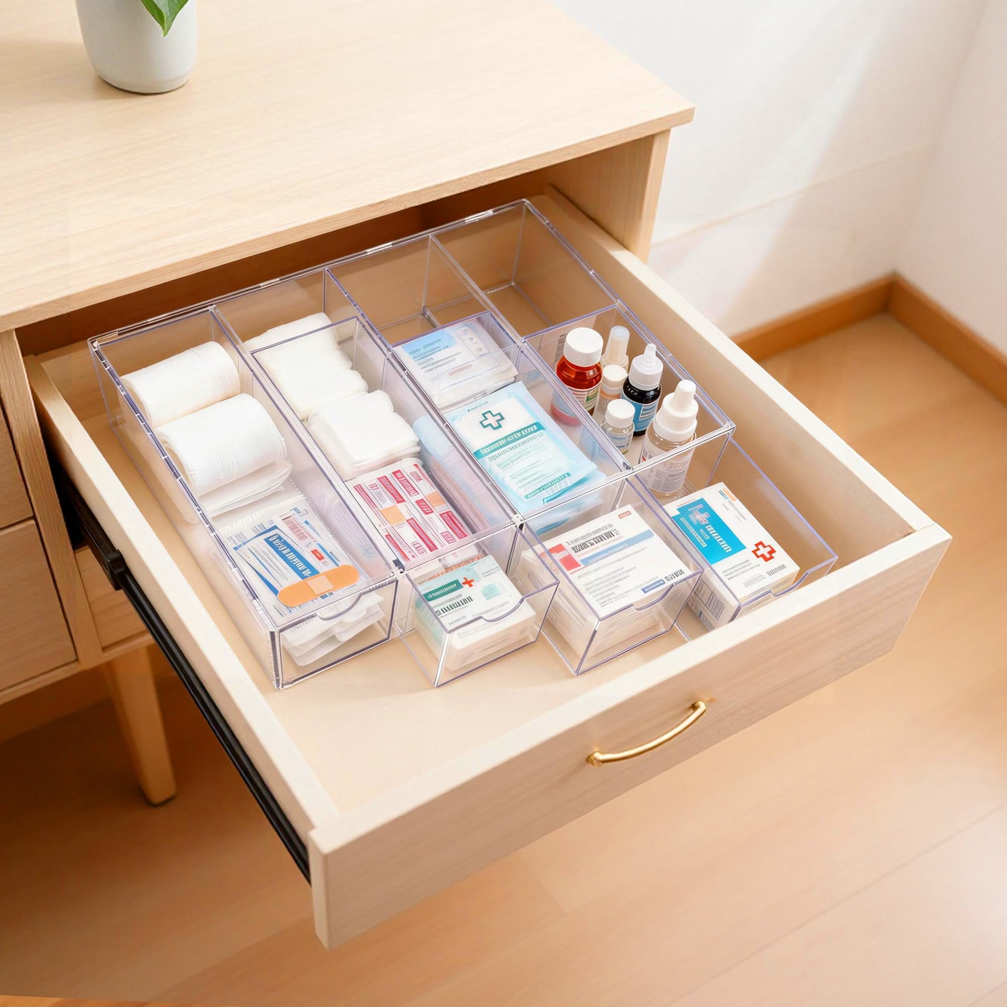 Bandage organizer displayed horizontal orientation on countertop